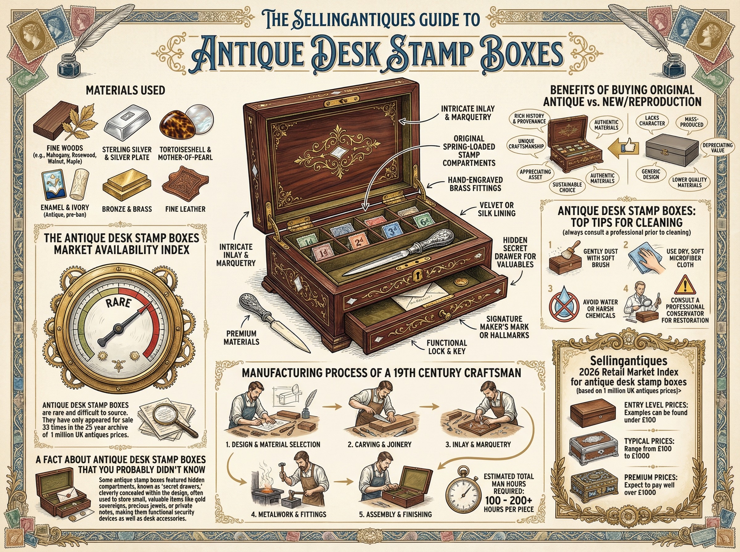 Antique Desk Stamp Boxes Guide Infographic