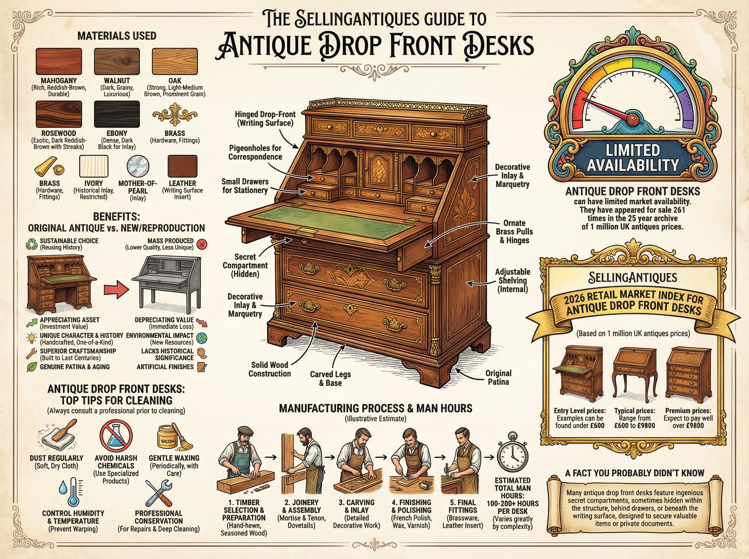 Antique Drop Front Desks Guide Infographic