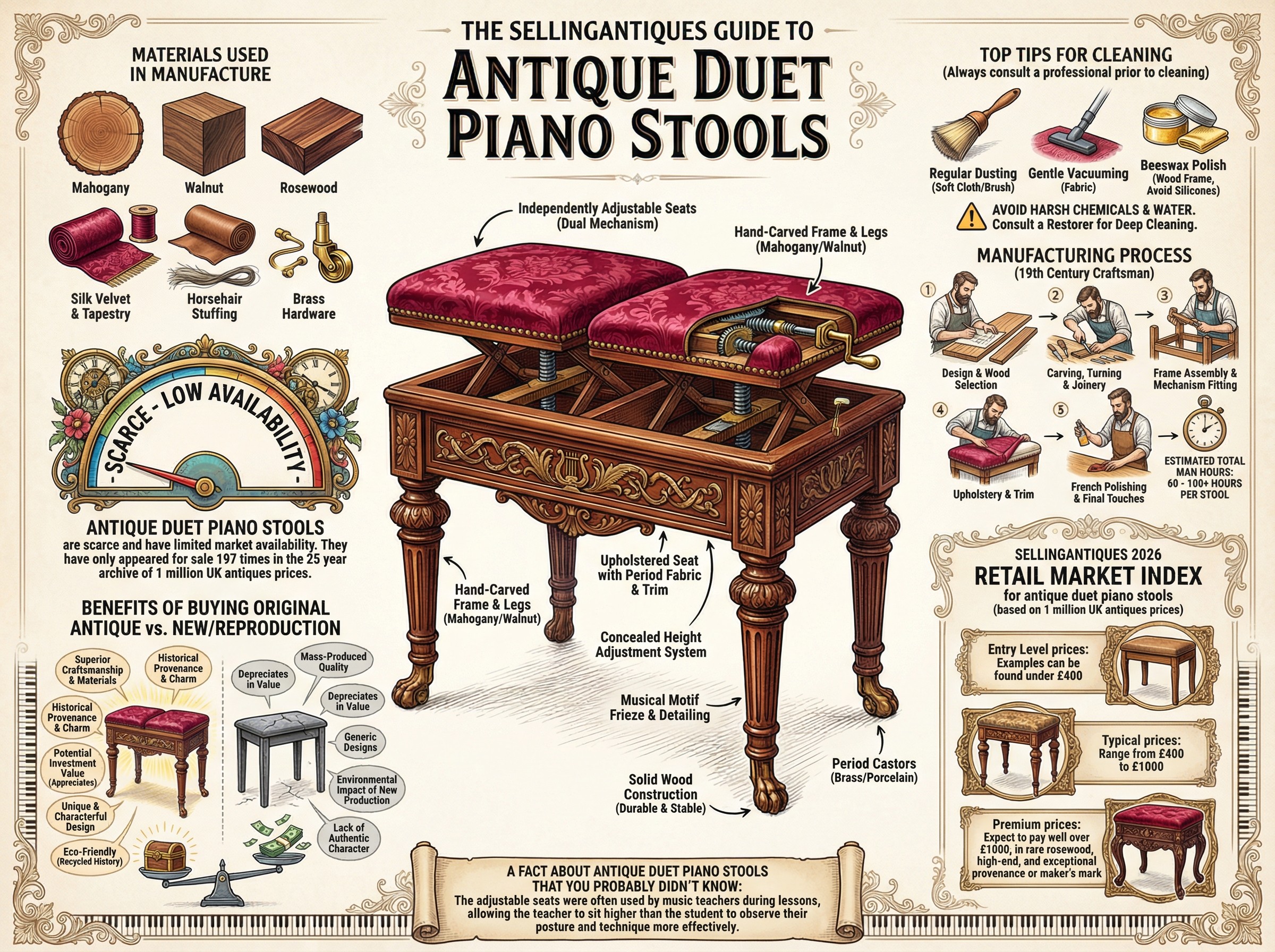Antique Duet Piano Stools Guide Infographic