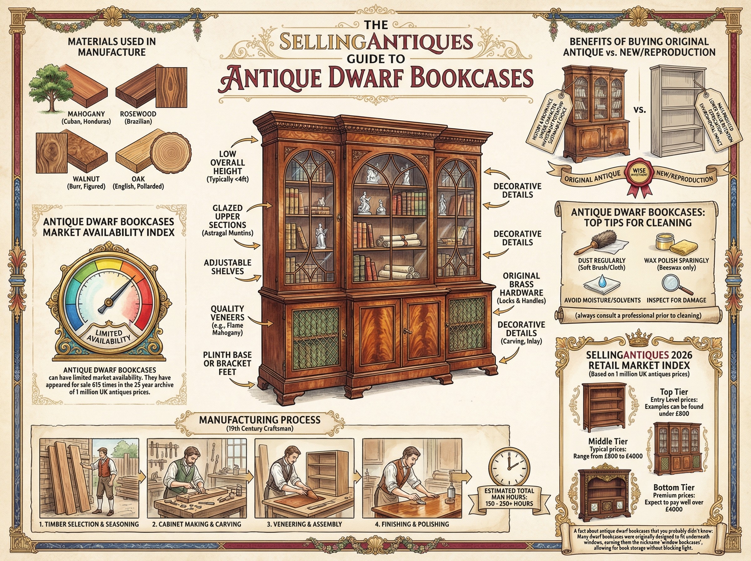 Antique Dwarf Bookcases Guide Infographic