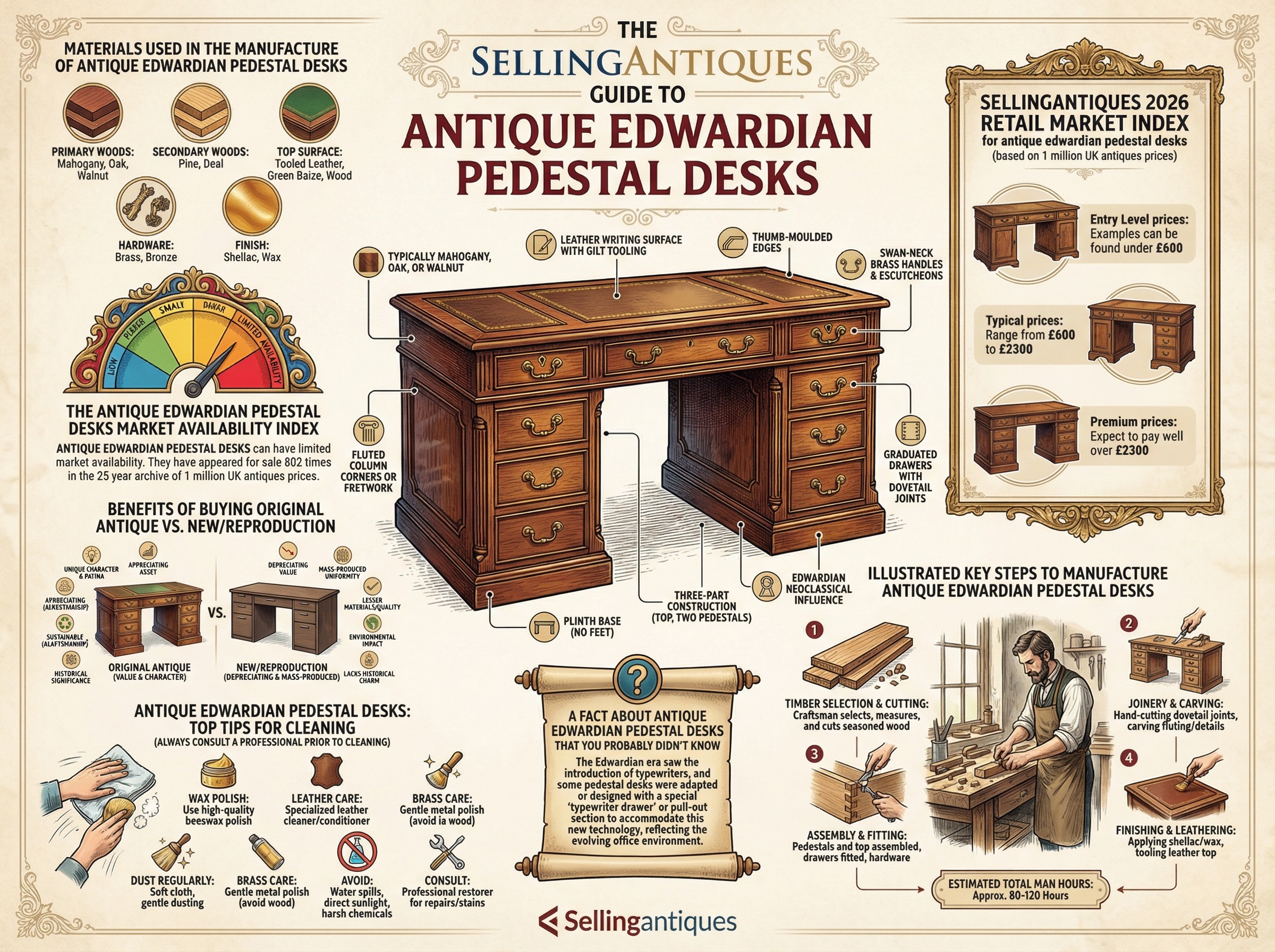 Antique Edwardian Pedestal Desks Guide Infographic