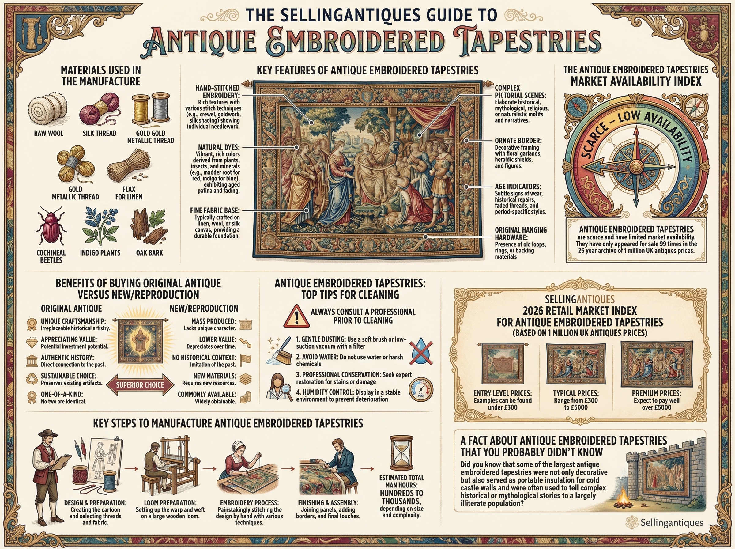 Antique Embroidered Tapestries Guide Infographic
