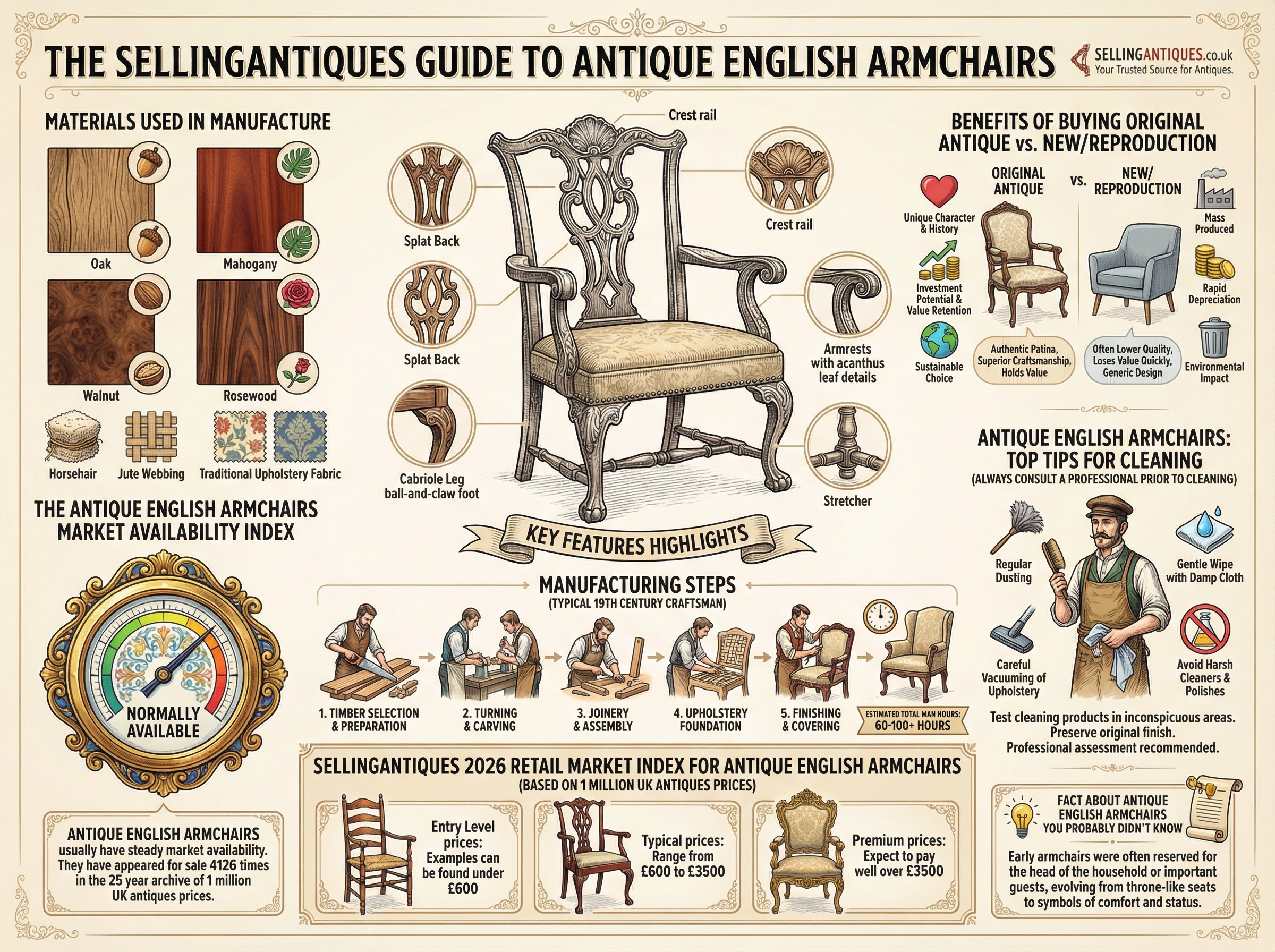 Antique English Armchairs Guide Infographic