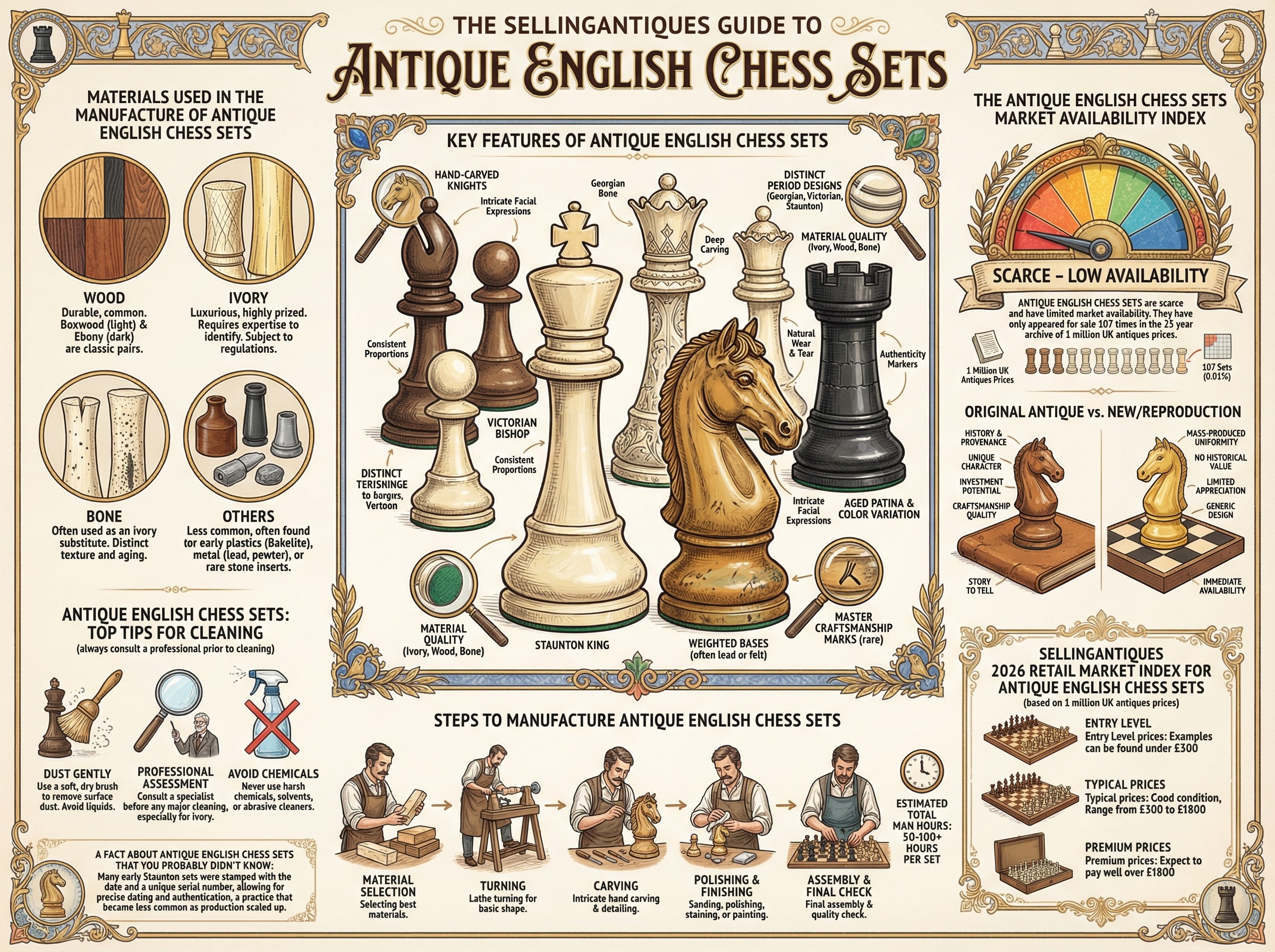 Antique English Chess Sets Guide Infographic