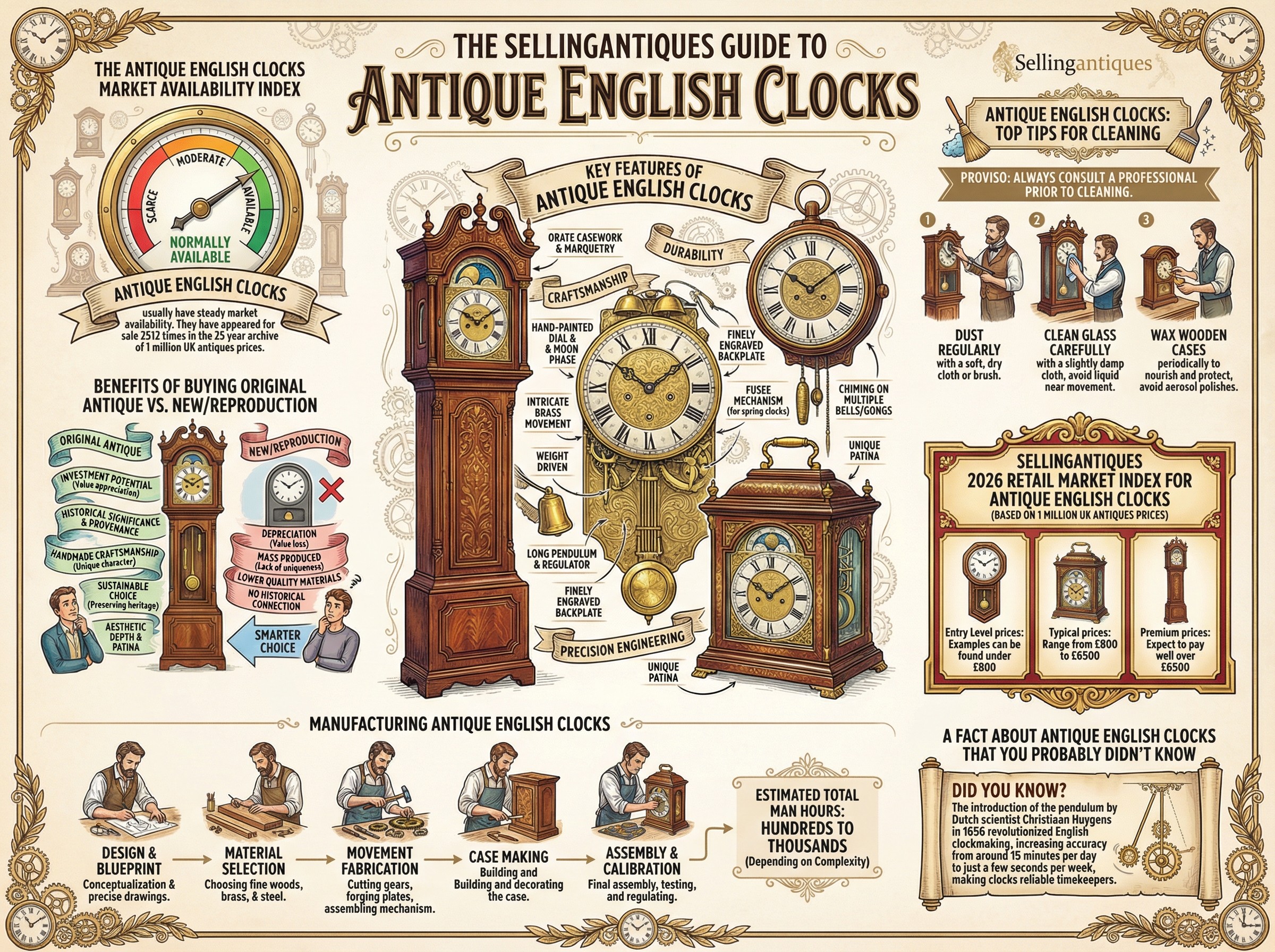 Antique English Clocks Guide Infographic