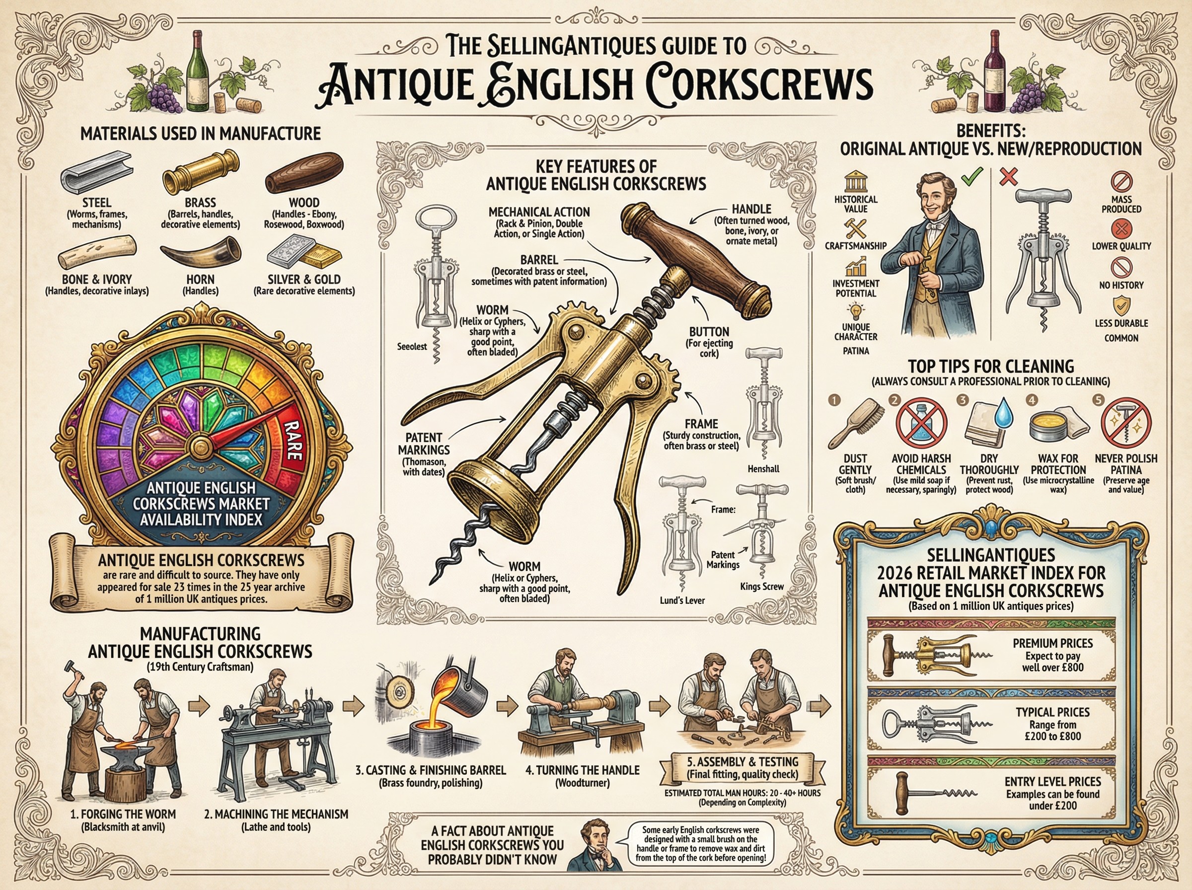 Antique English Corkscrews Guide Infographic