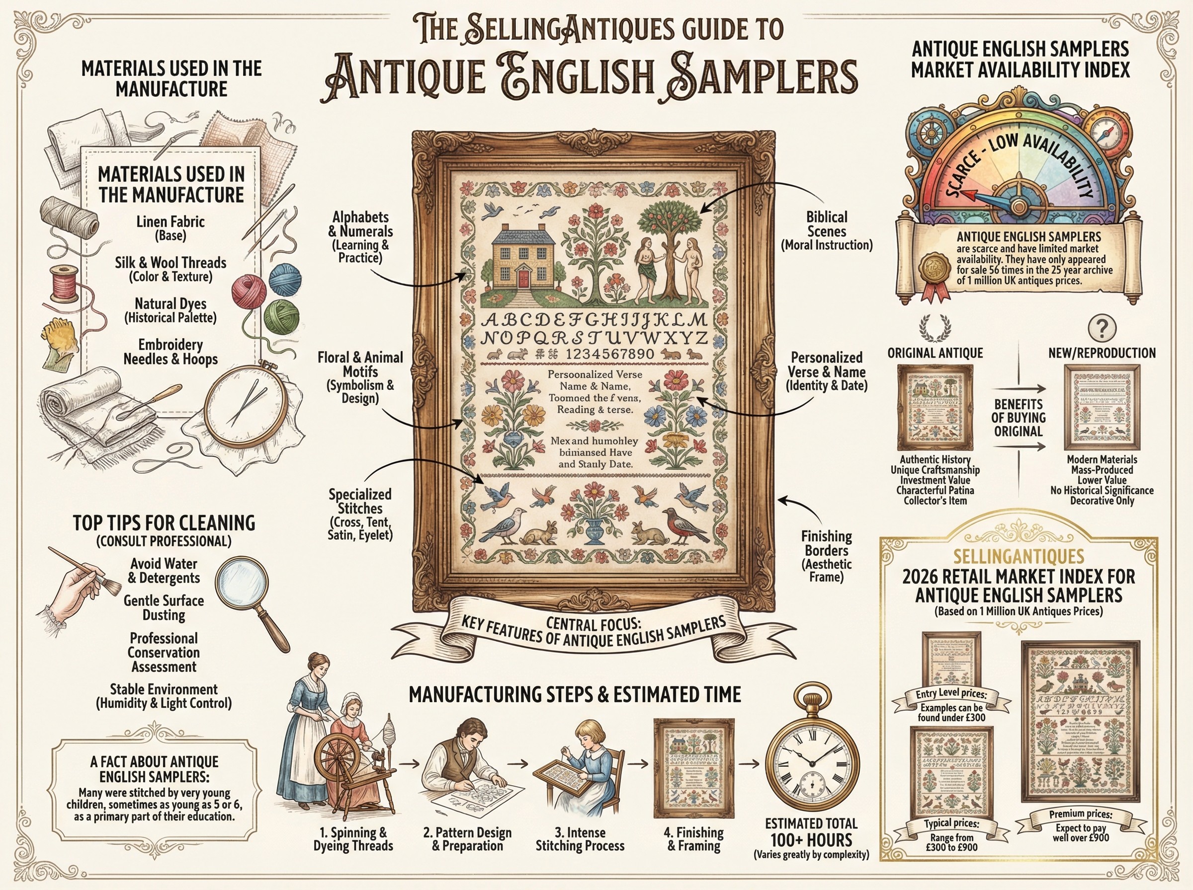 Antique English Samplers Guide Infographic