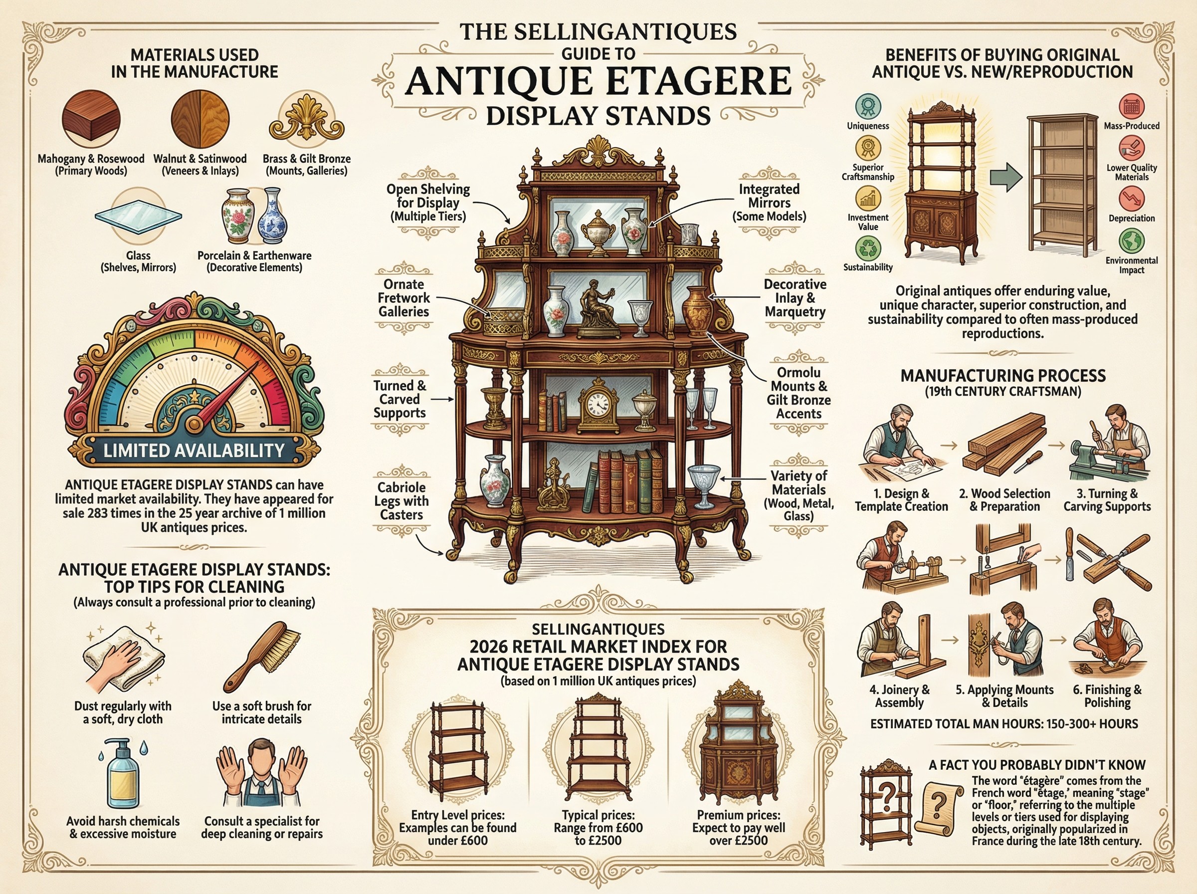Antique Etagere Display Stands Guide Infographic
