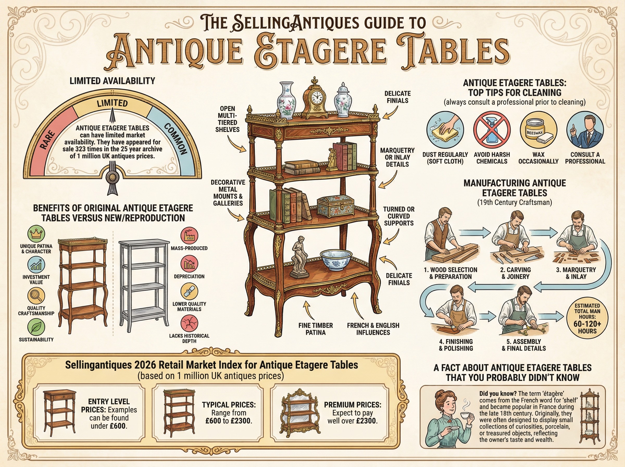 Antique Etagere Tables Guide Infographic