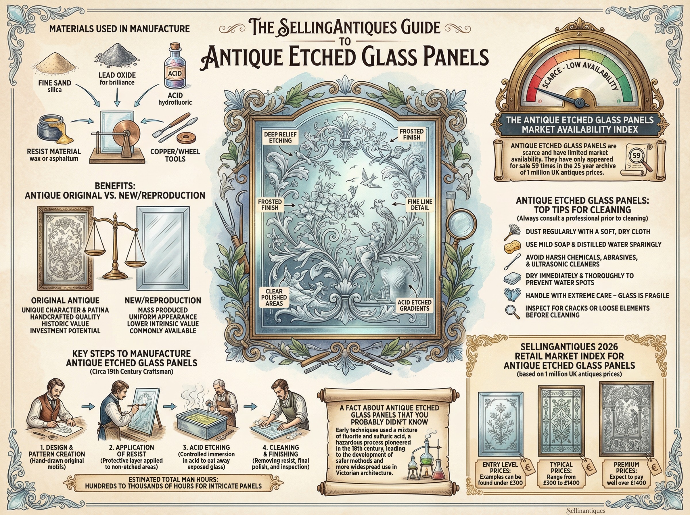 Antique Etched Glass Panels Guide Infographic