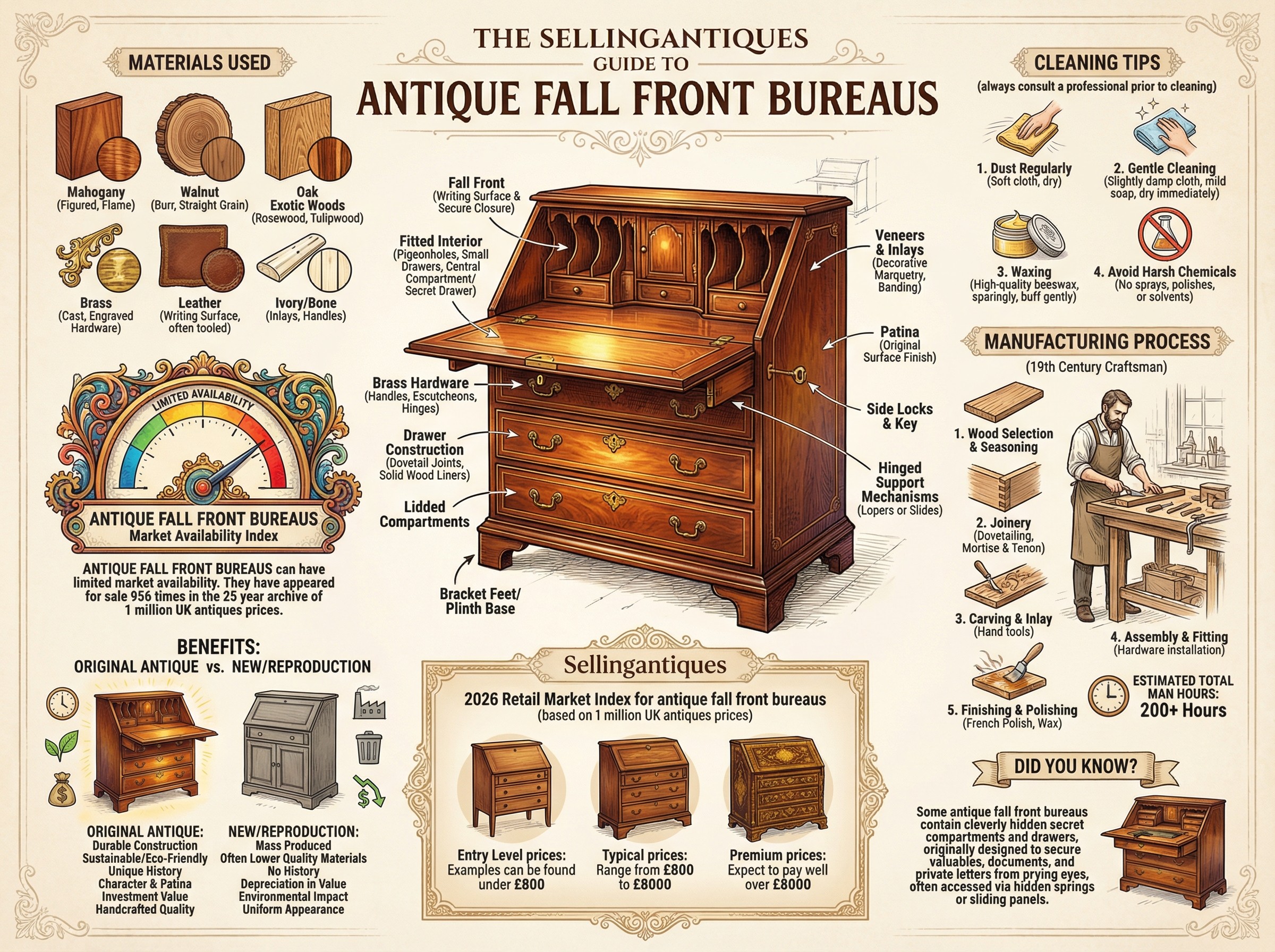 Antique Fall Front Bureaus Guide Infographic