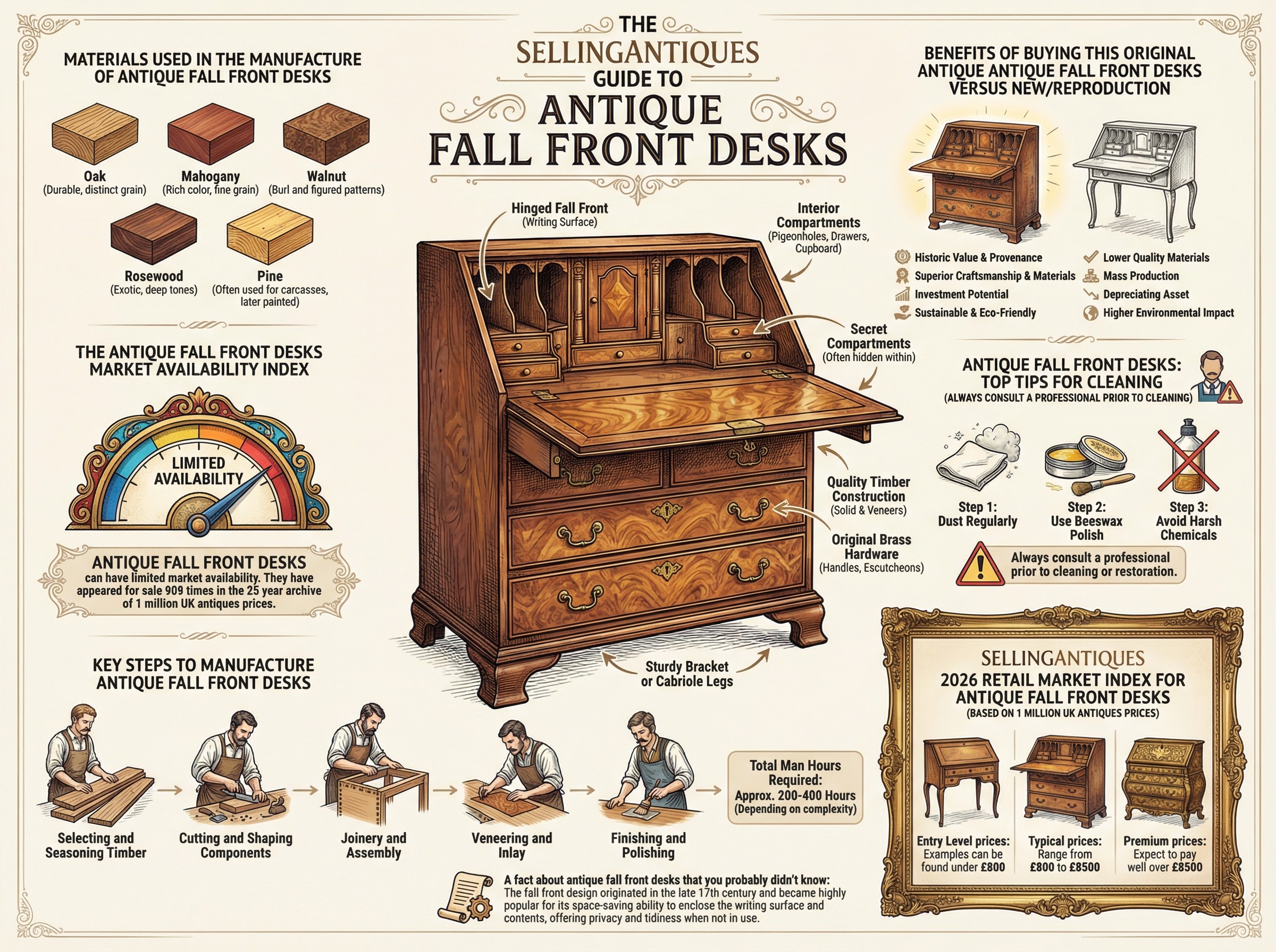 Antique Fall Front Desks Guide Infographic
