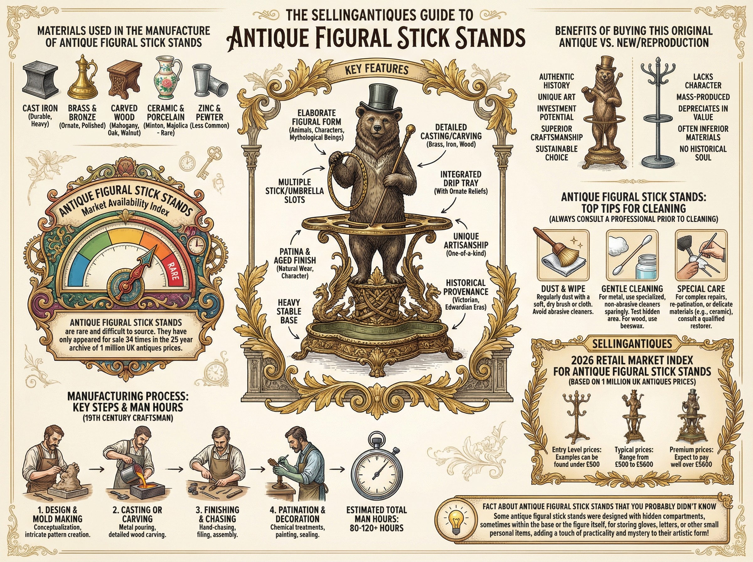 Antique Figural Stick Stands Guide Infographic
