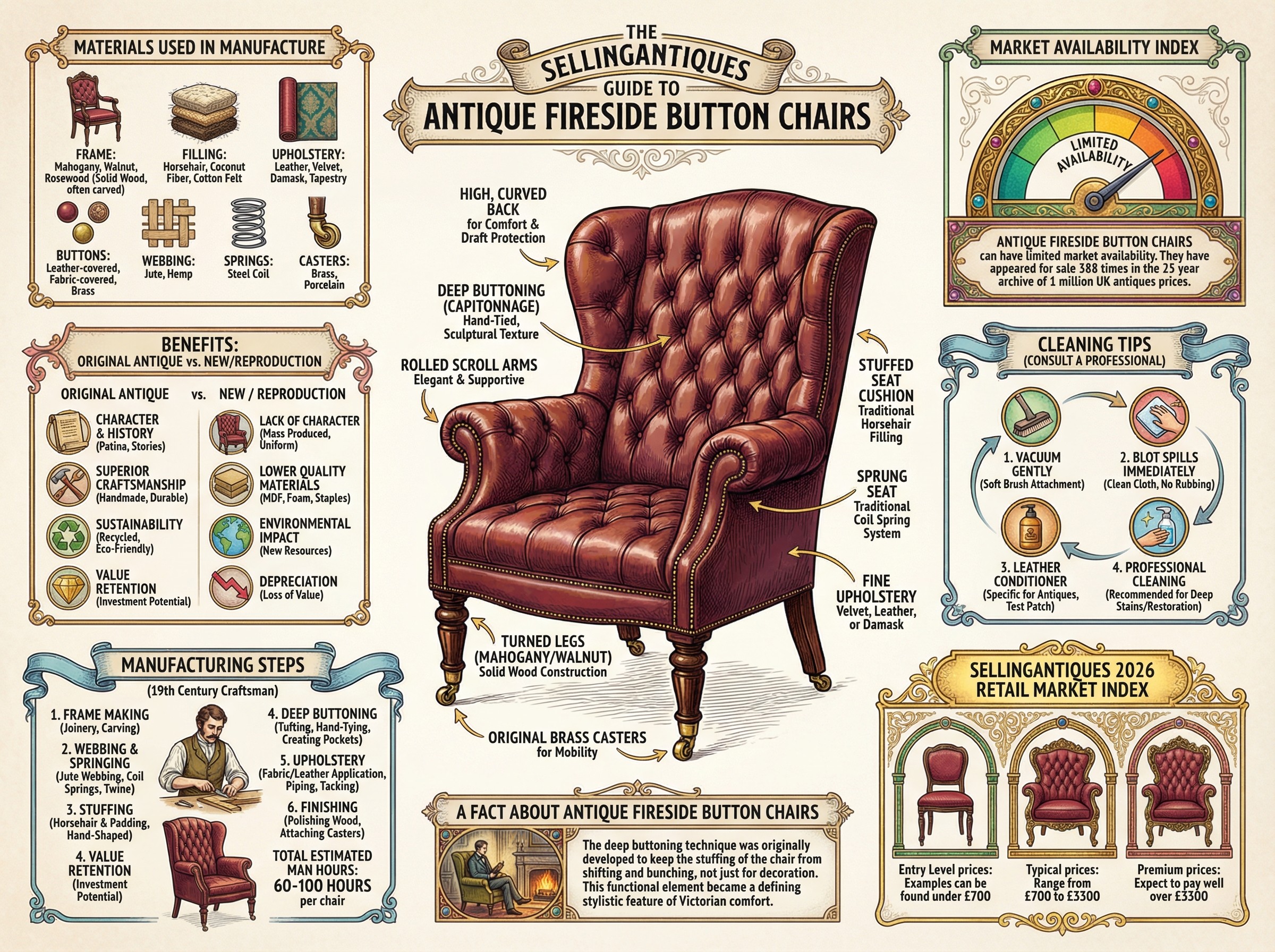 Antique Fireside Button Chairs Guide Infographic