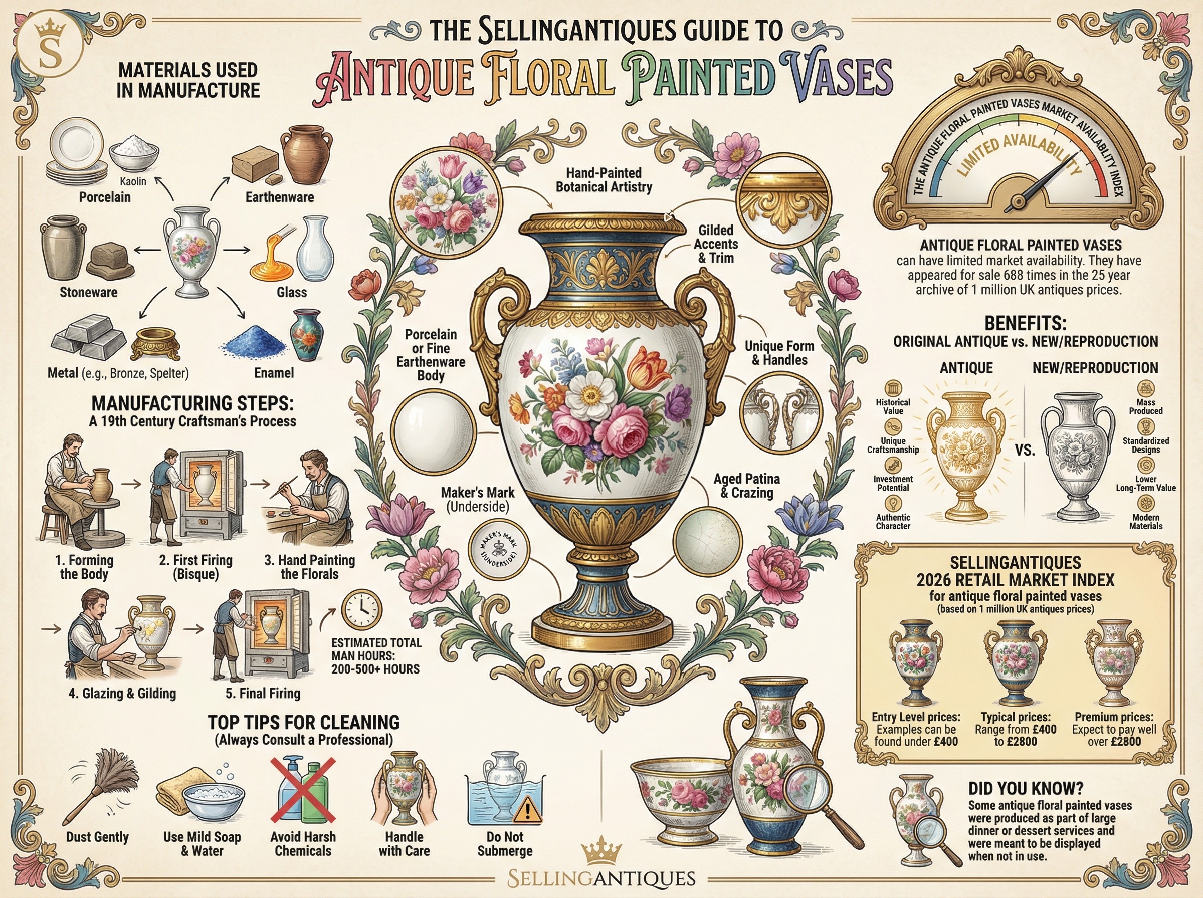 Antique Floral Painted Vases Guide Infographic