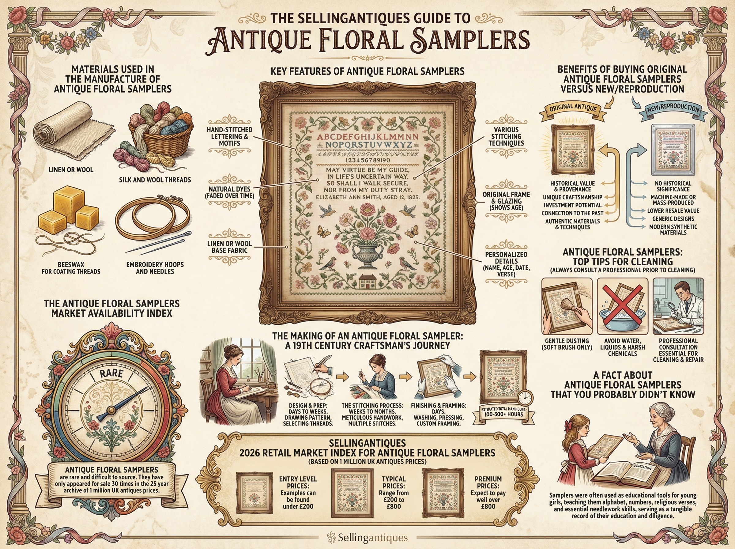Antique Floral Samplers Guide Infographic