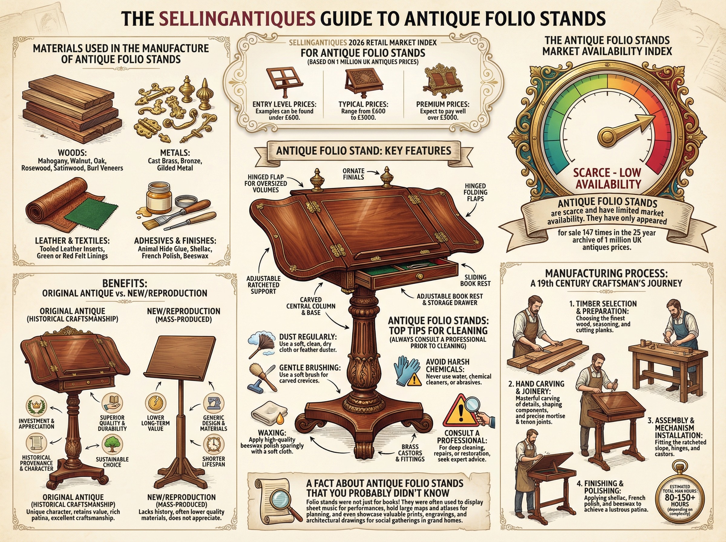Antique Folio Stands Guide Infographic