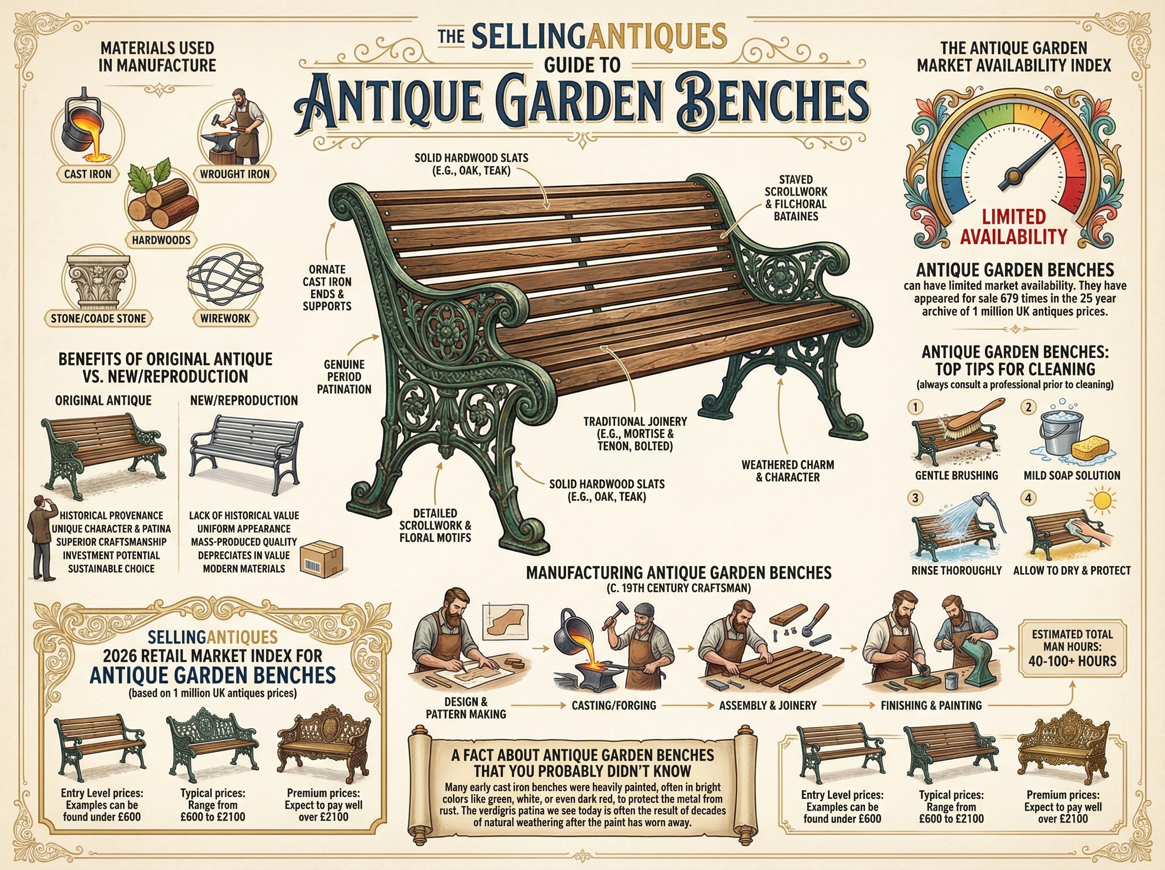 Antique Garden Benches Guide Infographic