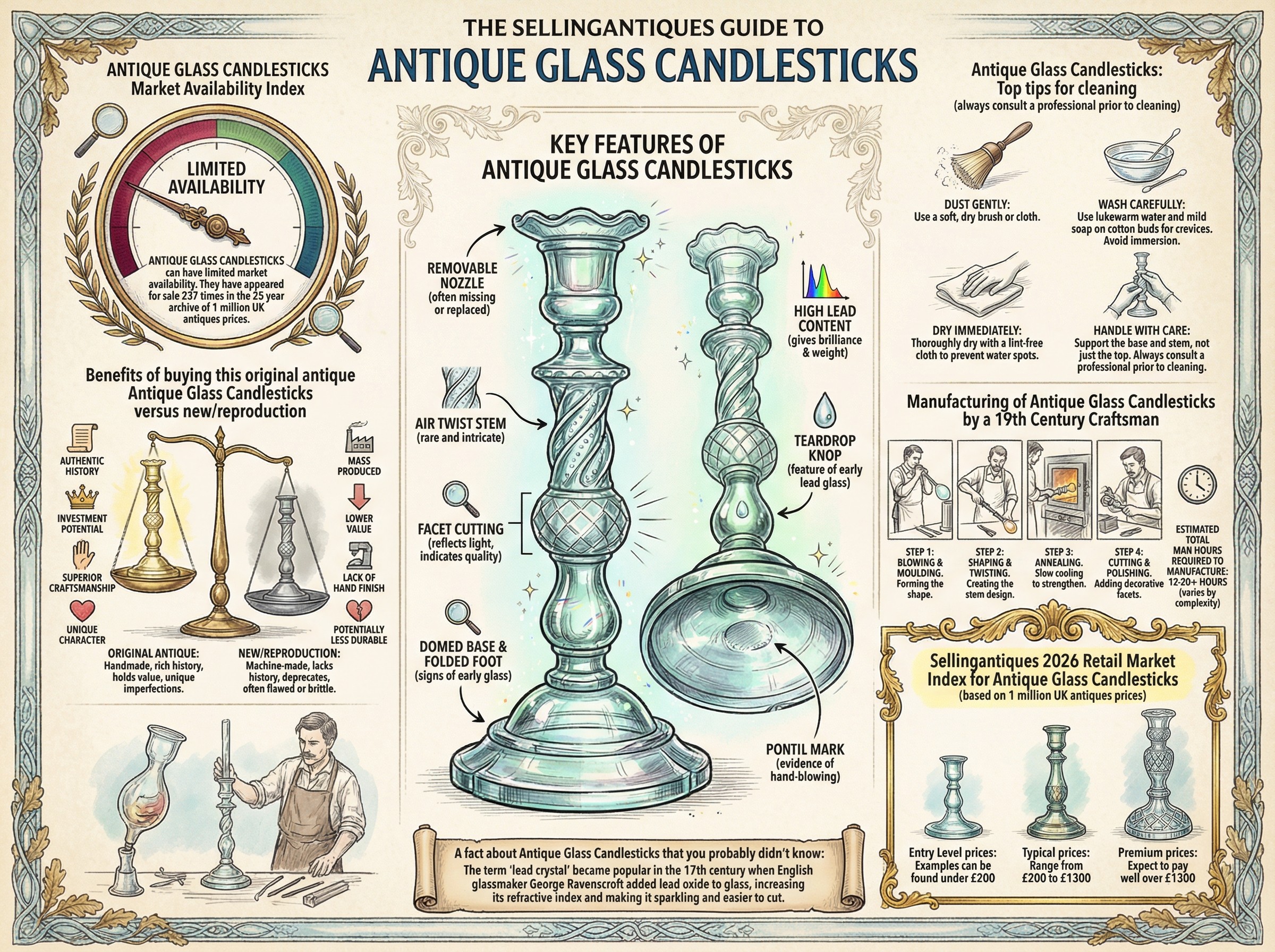 Antique Glass Candlesticks Guide Infographic