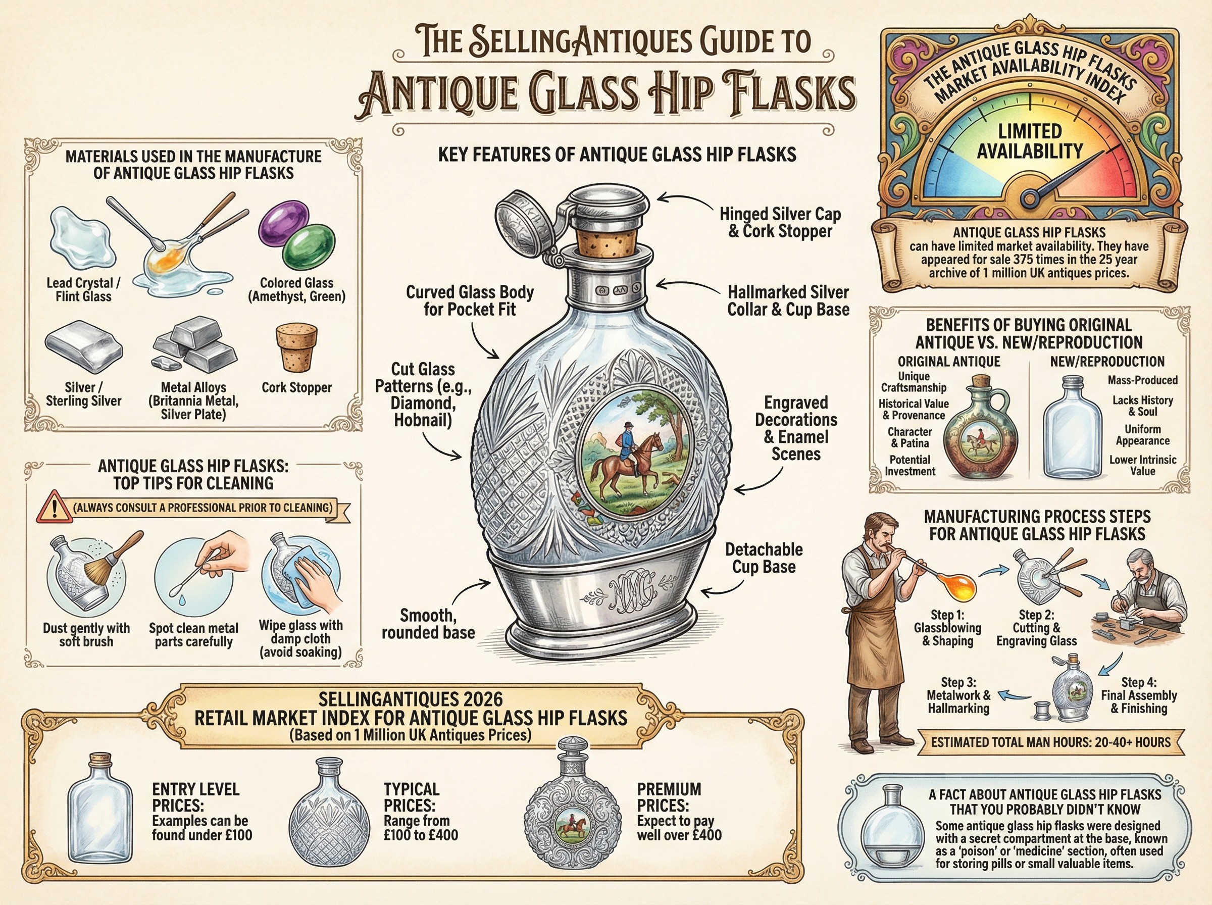 Antique Glass Hip Flasks Guide Infographic