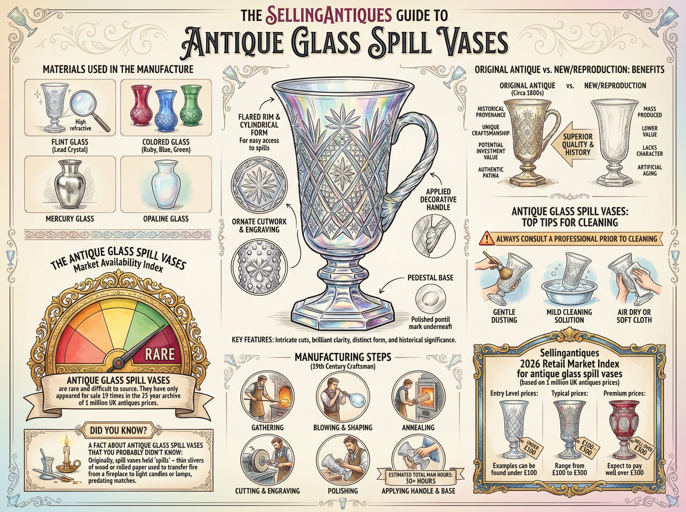 Antique Glass Spill Vases Guide Infographic