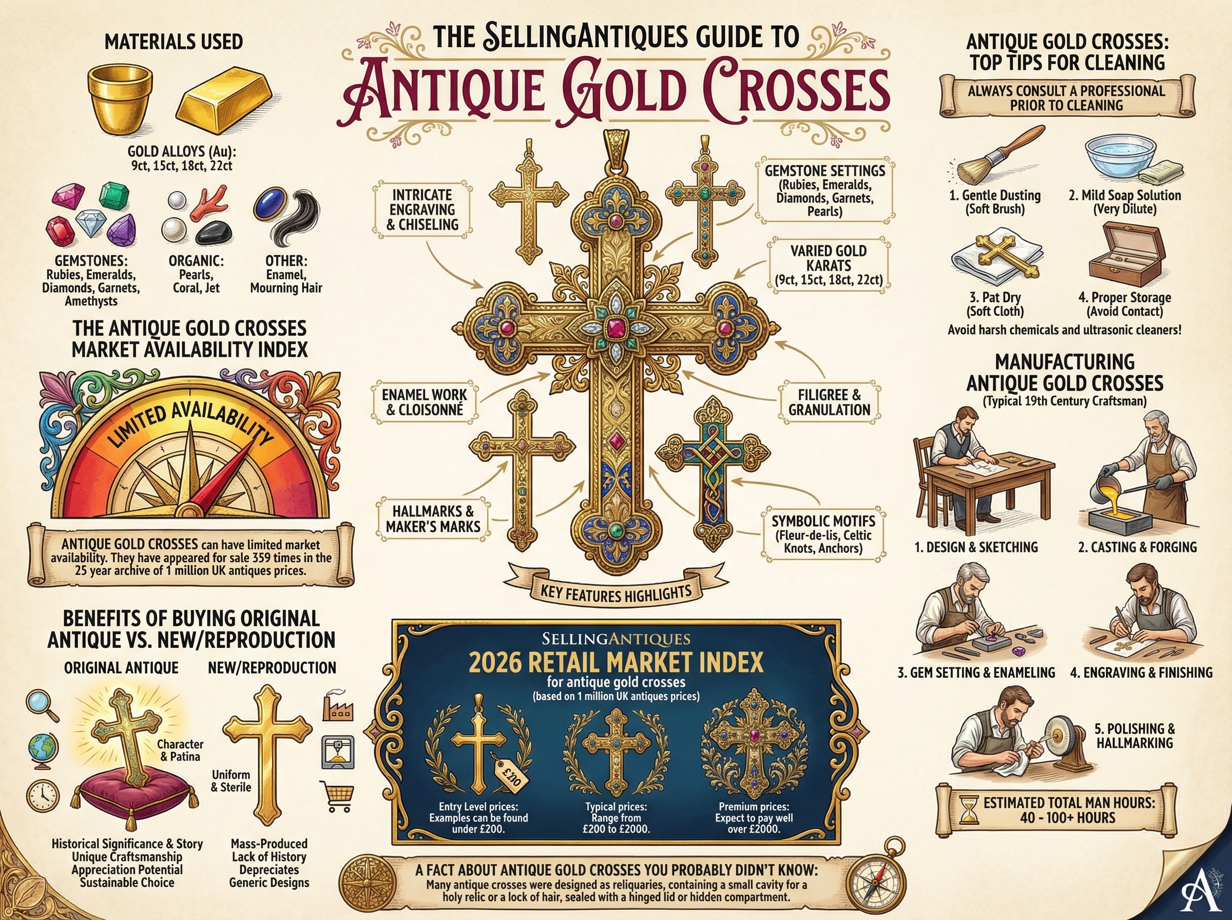 Antique Gold Crosses Guide Infographic