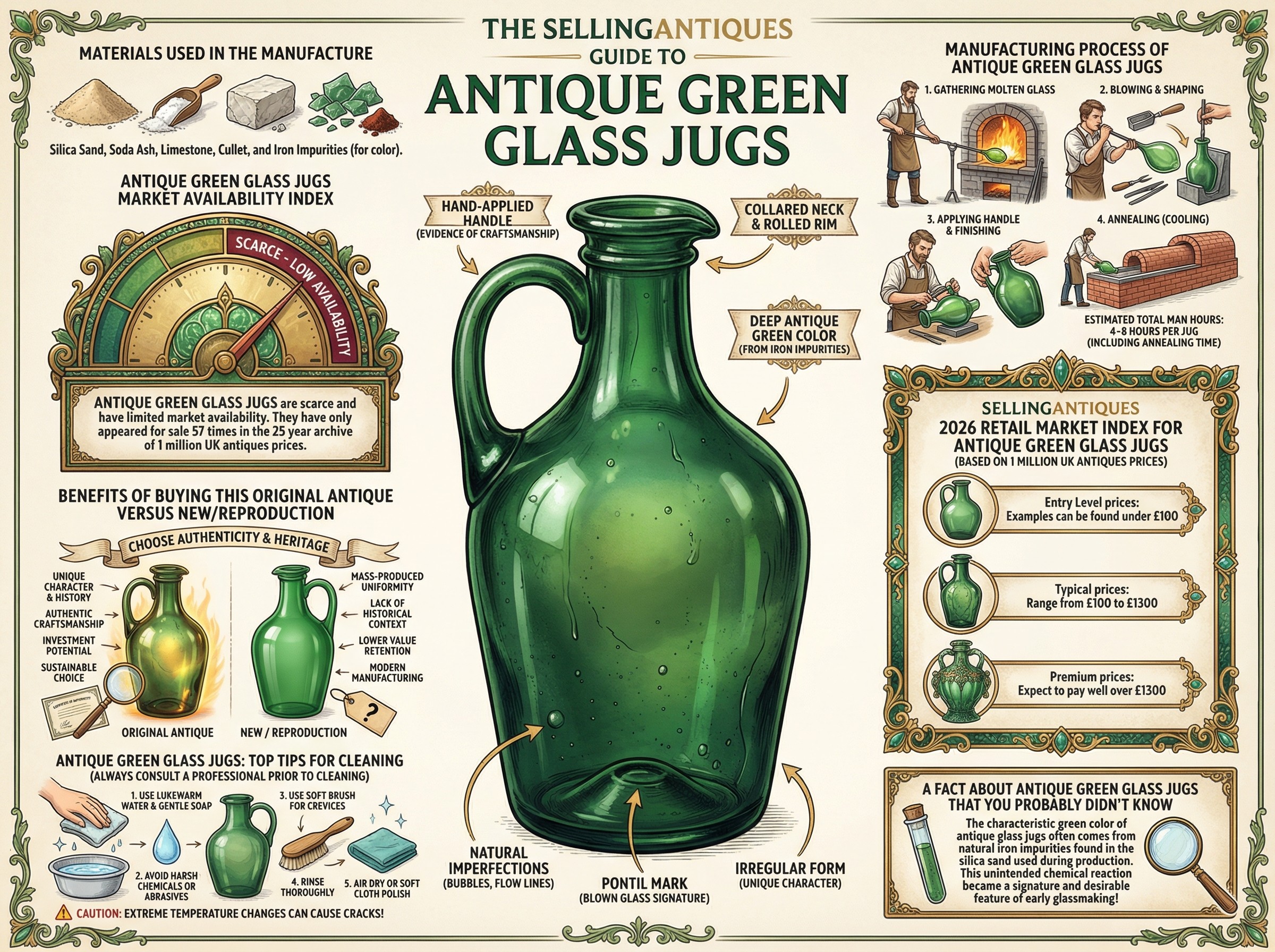 Antique Green Glass Jugs Guide Infographic