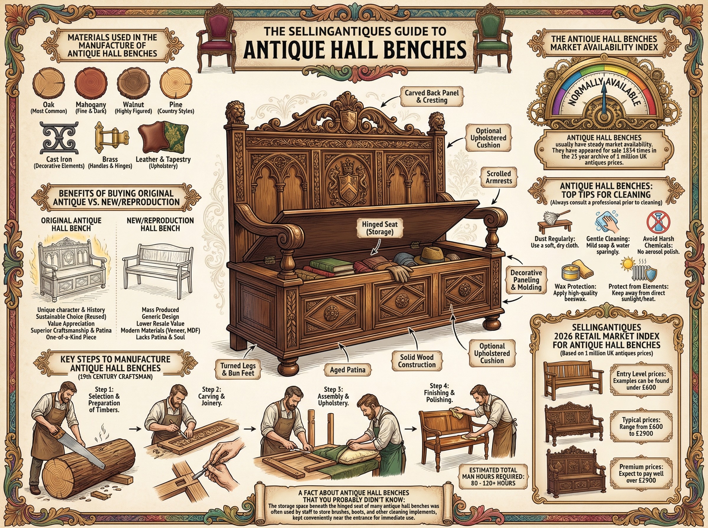 Antique Hall Benches Guide Infographic