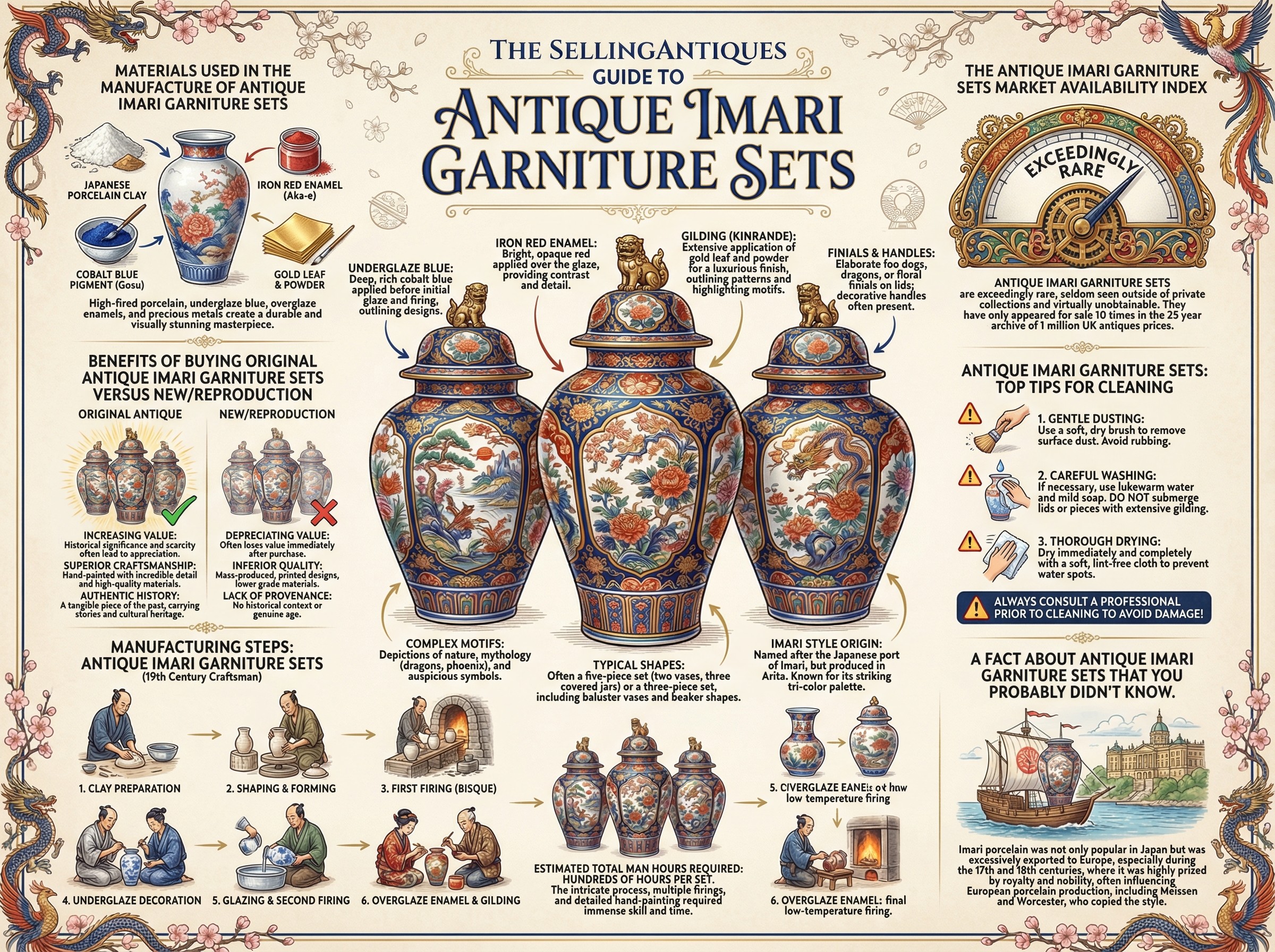 Antique Imari Garniture Sets Guide Infographic