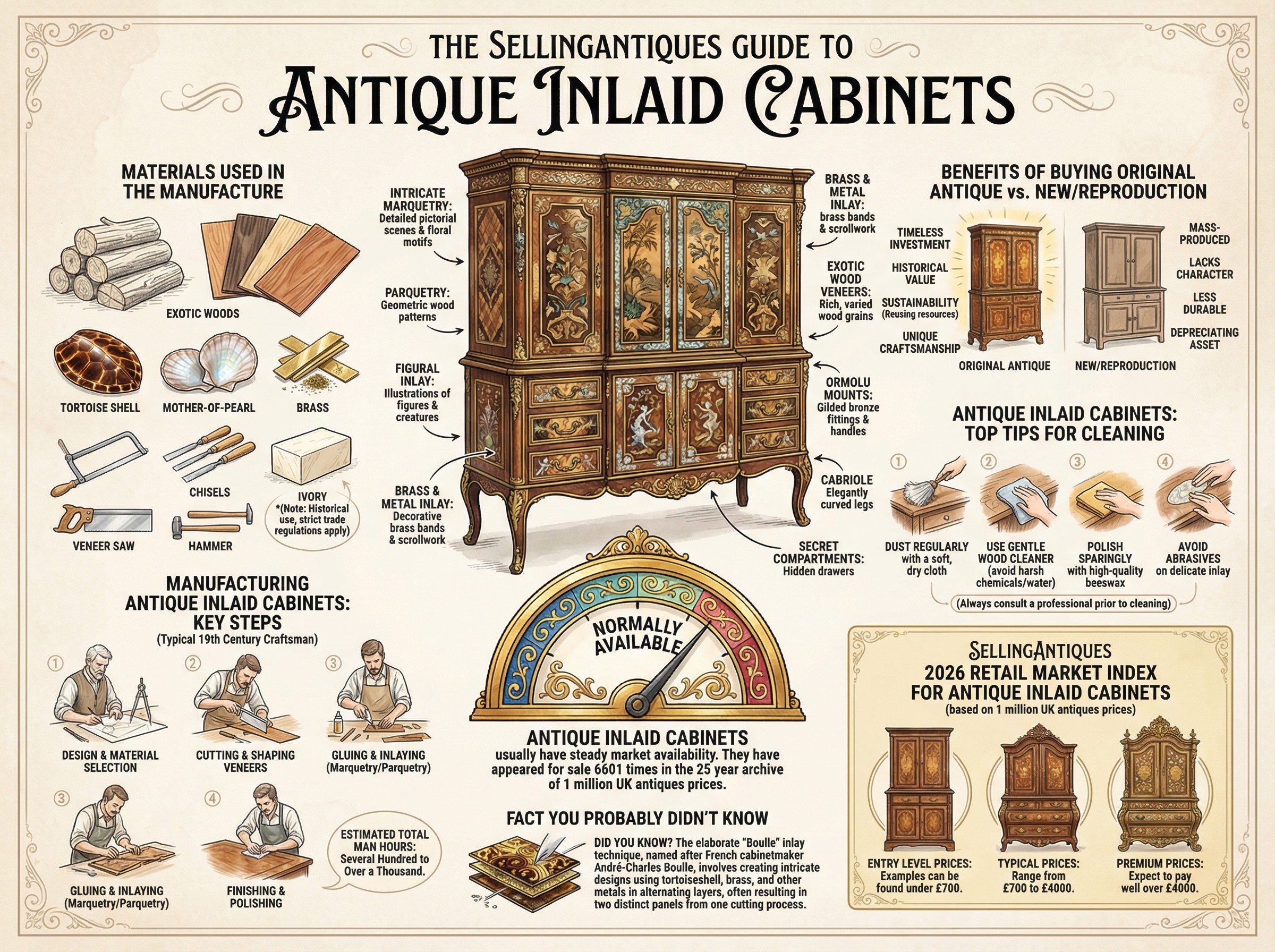 Antique Inlaid Cabinets Guide Infographic