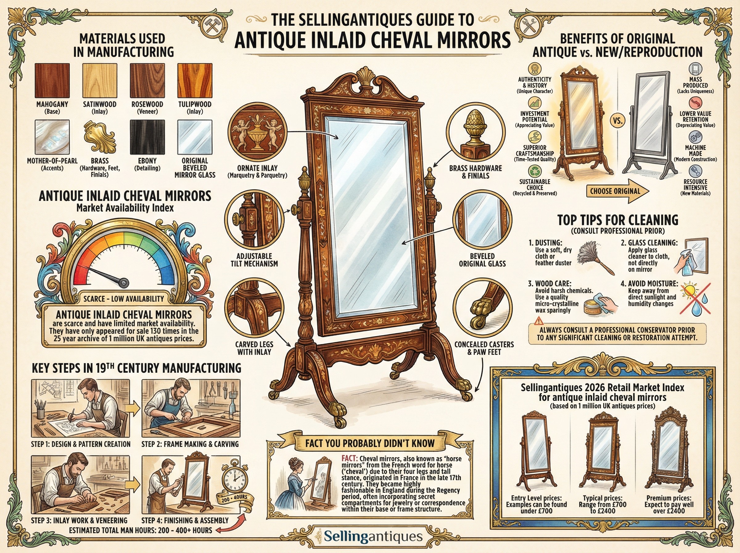 Antique Inlaid Cheval Mirrors Guide Infographic