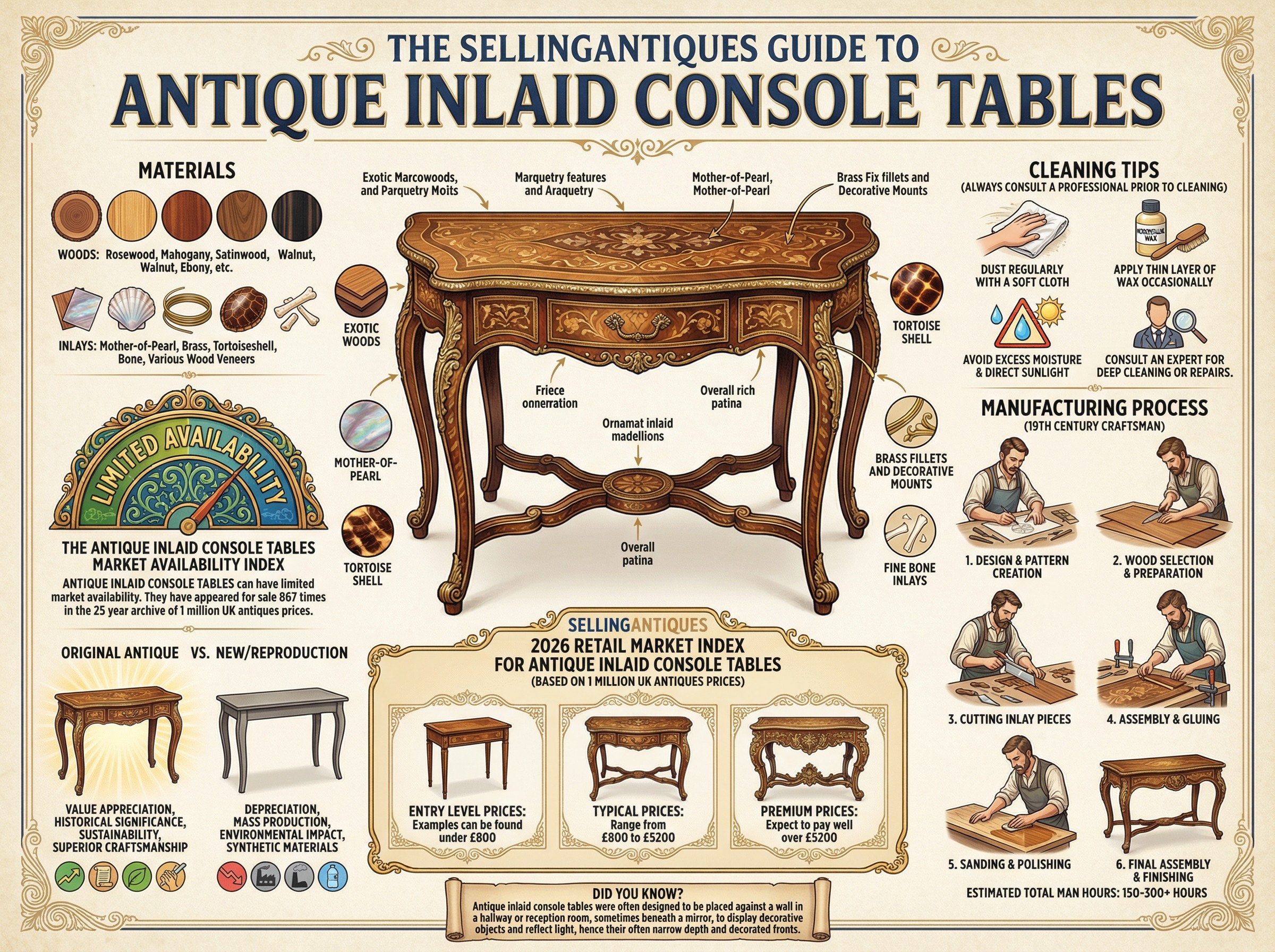 Antique Inlaid Console Tables Guide Infographic