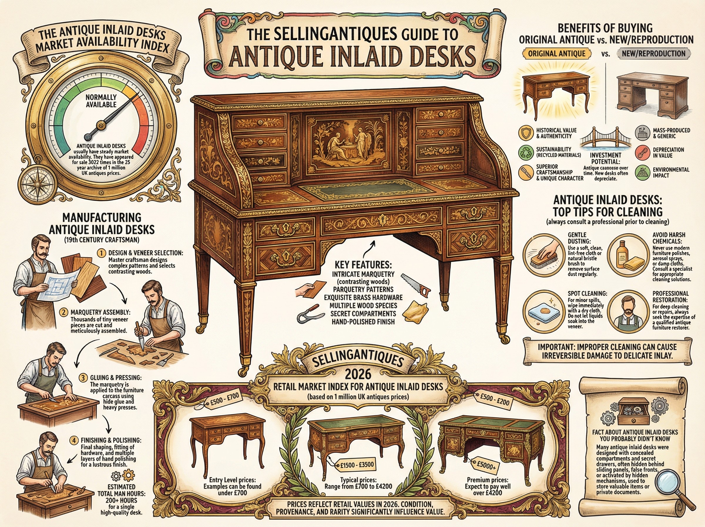 Antique Inlaid Desks Guide Infographic