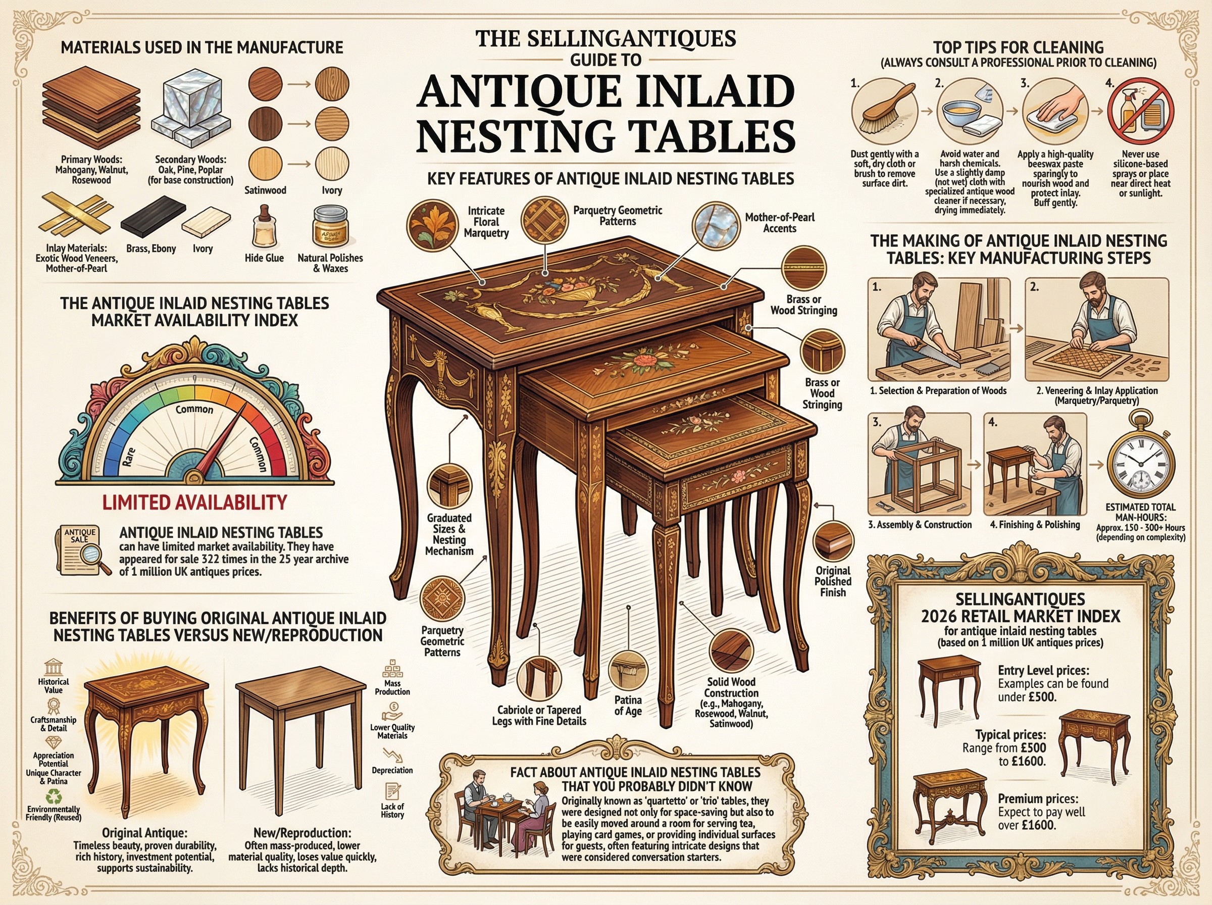 Antique Inlaid Nesting Tables Guide Infographic