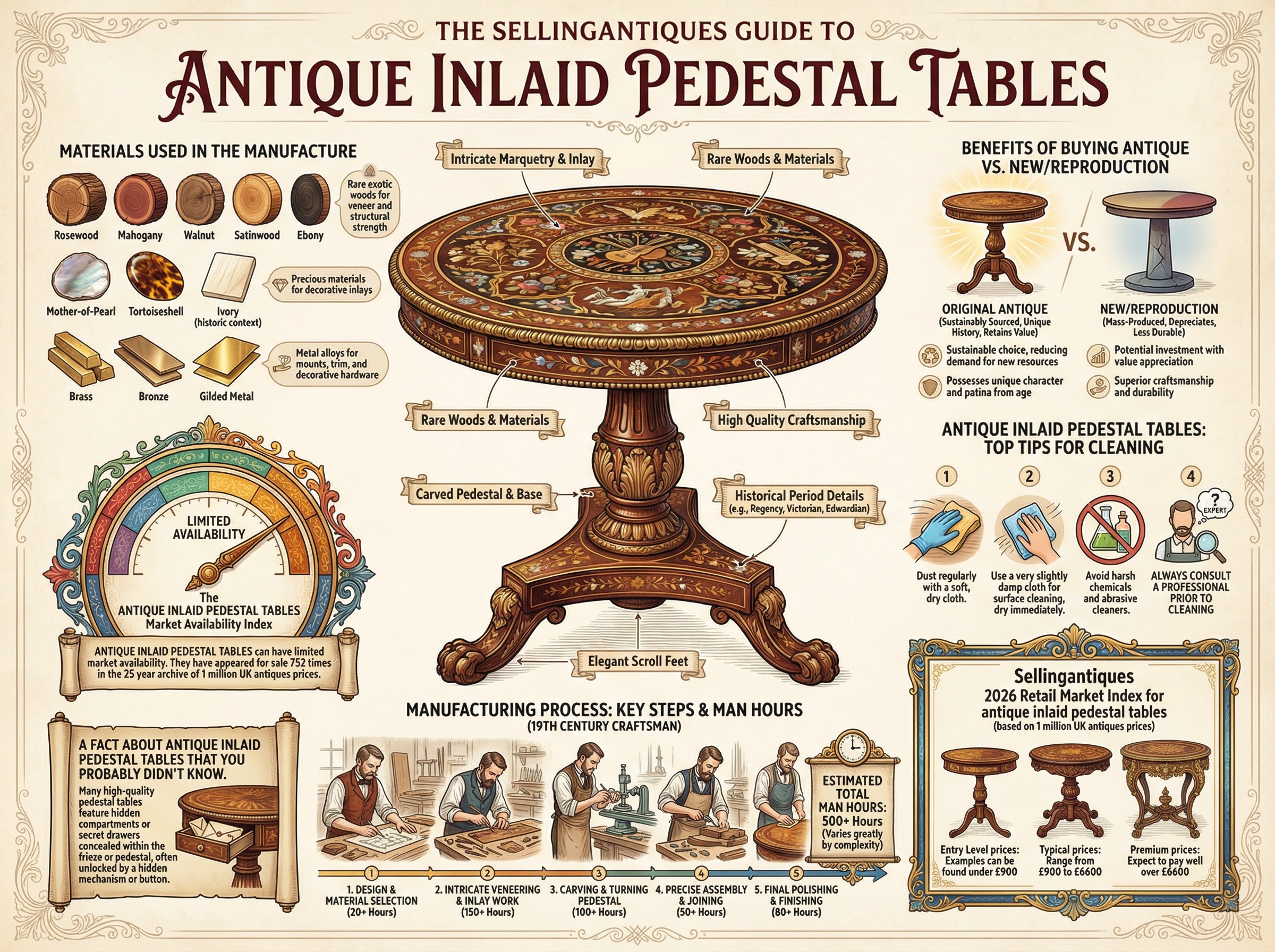 Antique Inlaid Pedestal Tables Guide Infographic
