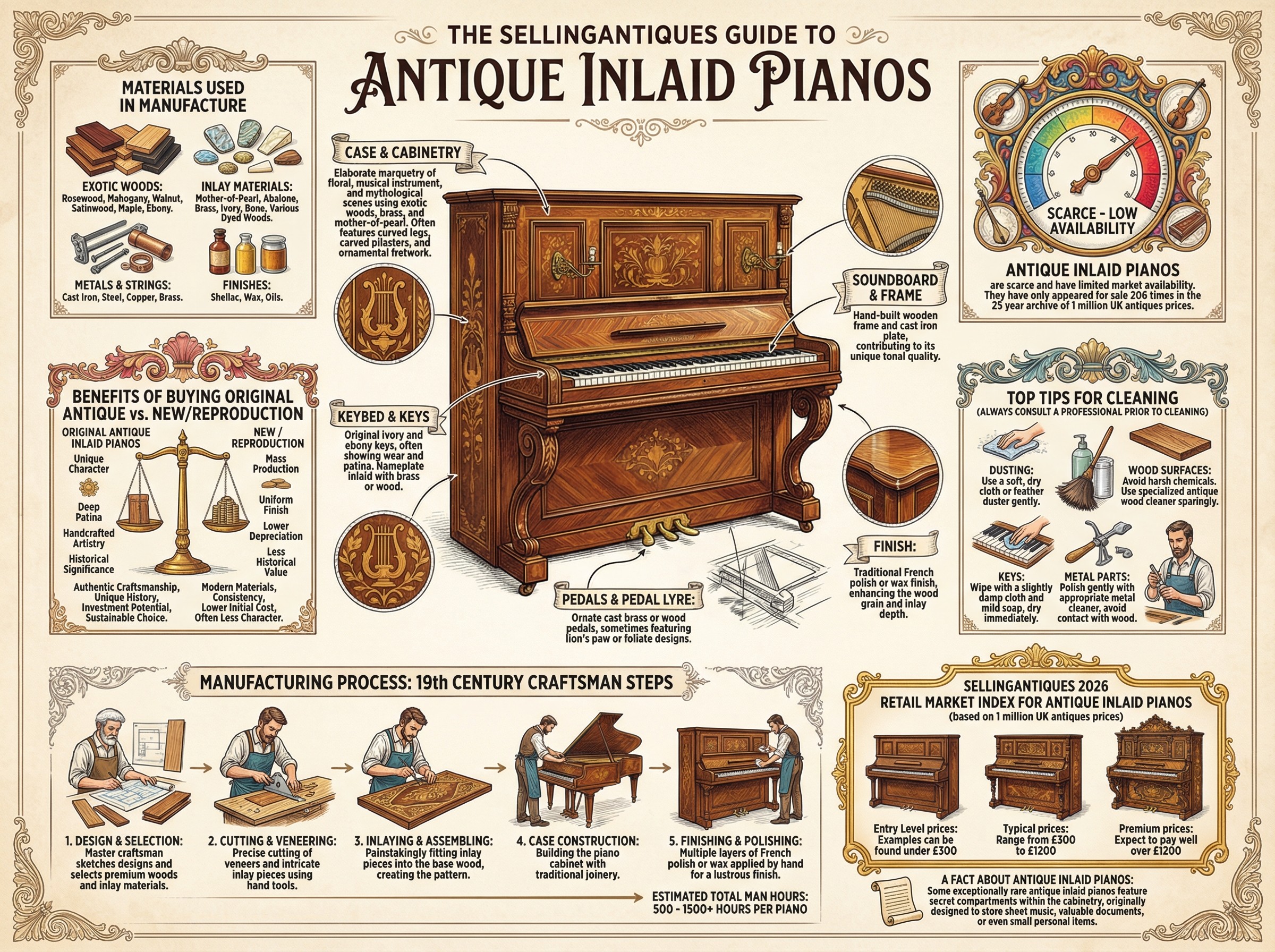 Antique Inlaid Pianos Guide Infographic