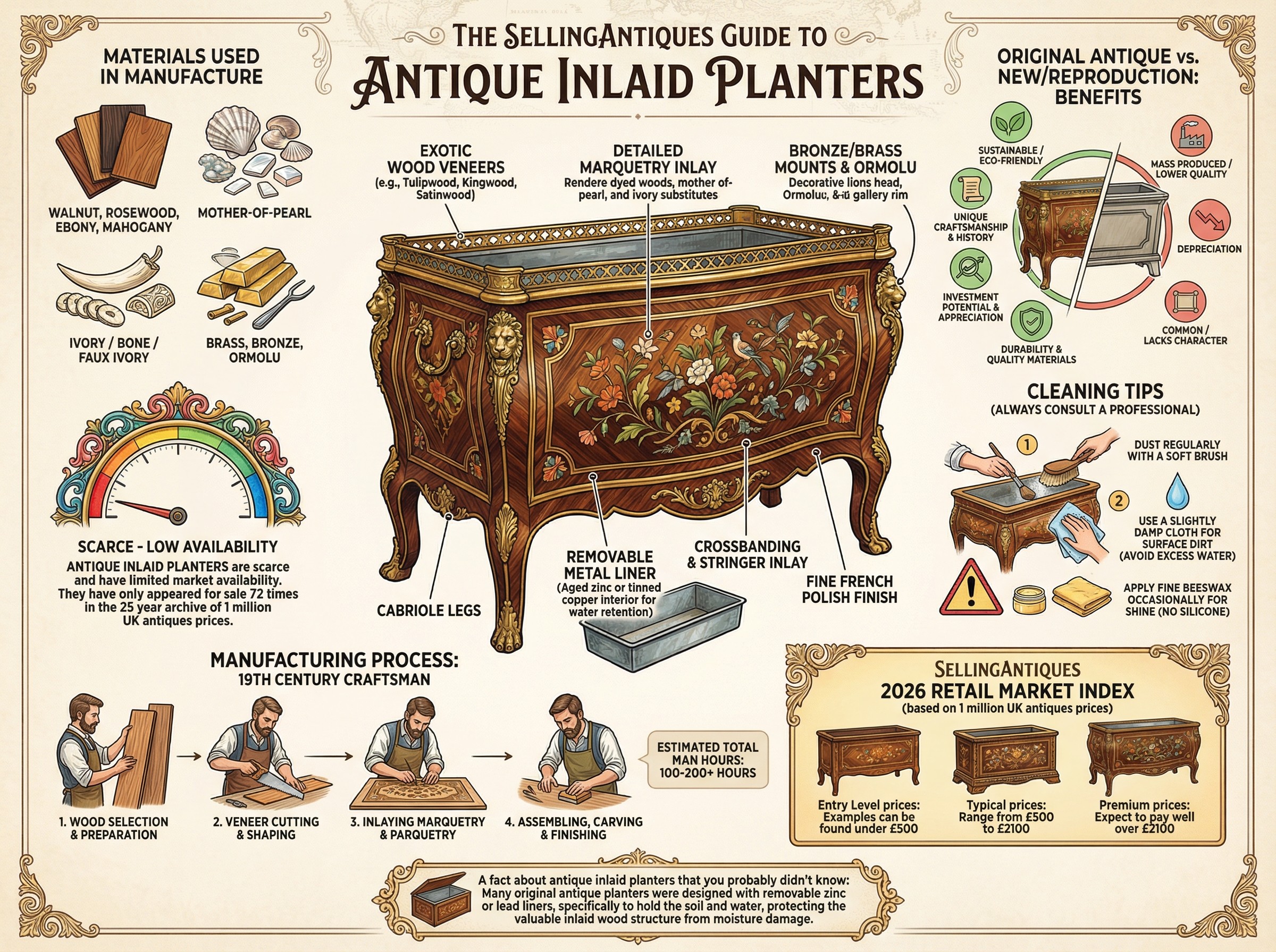 Antique Inlaid Planters Guide Infographic