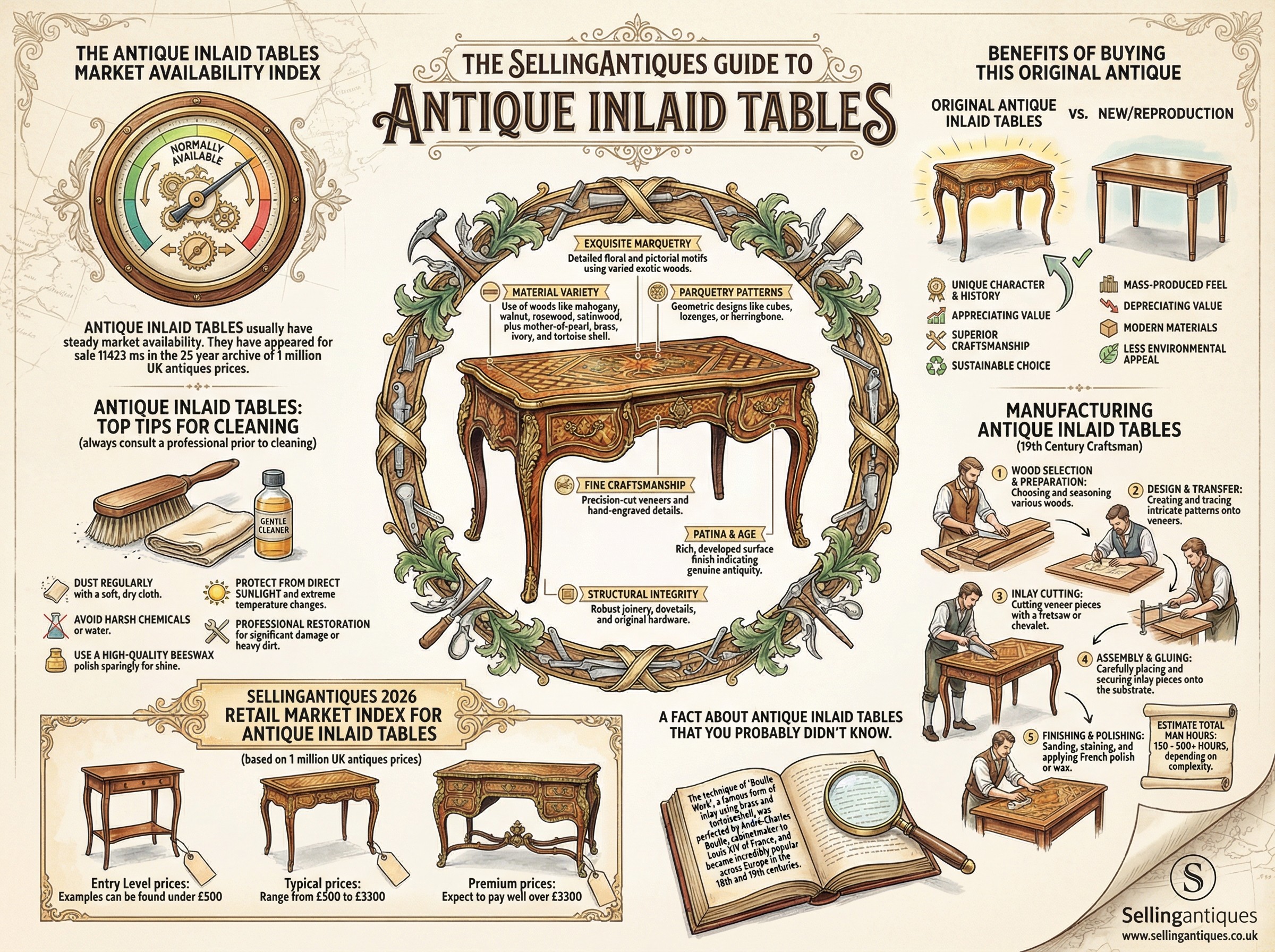 Antique Inlaid Tables Guide Infographic