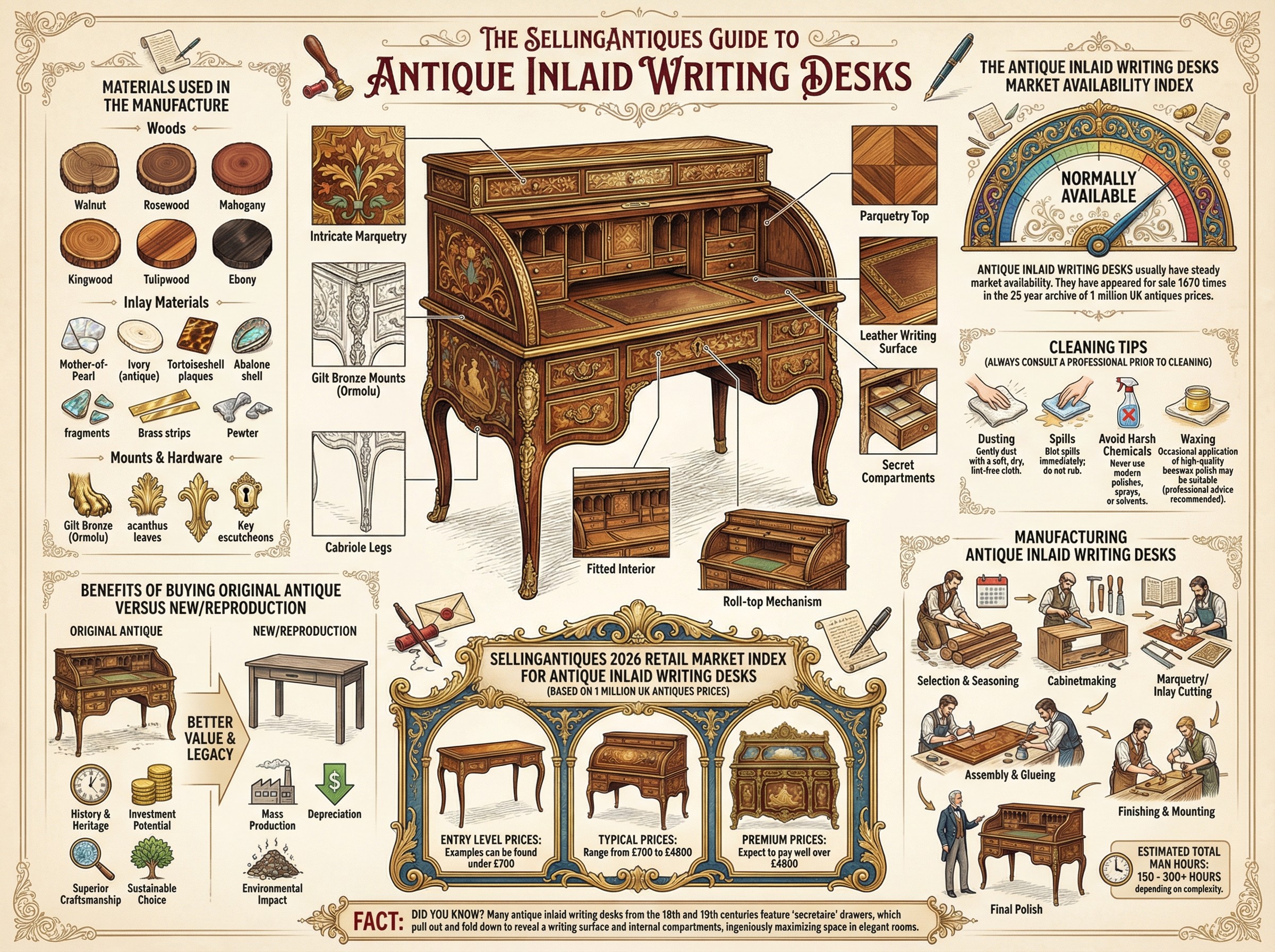 Antique Inlaid Writing Desks Guide Infographic