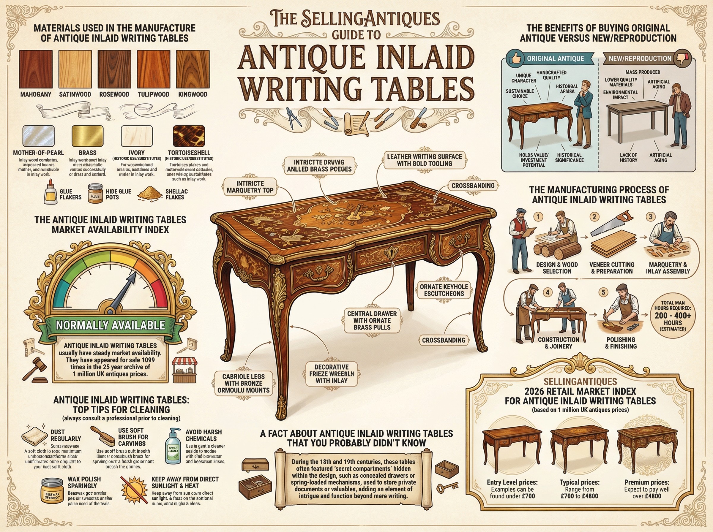 Antique Inlaid Writing Tables Guide Infographic