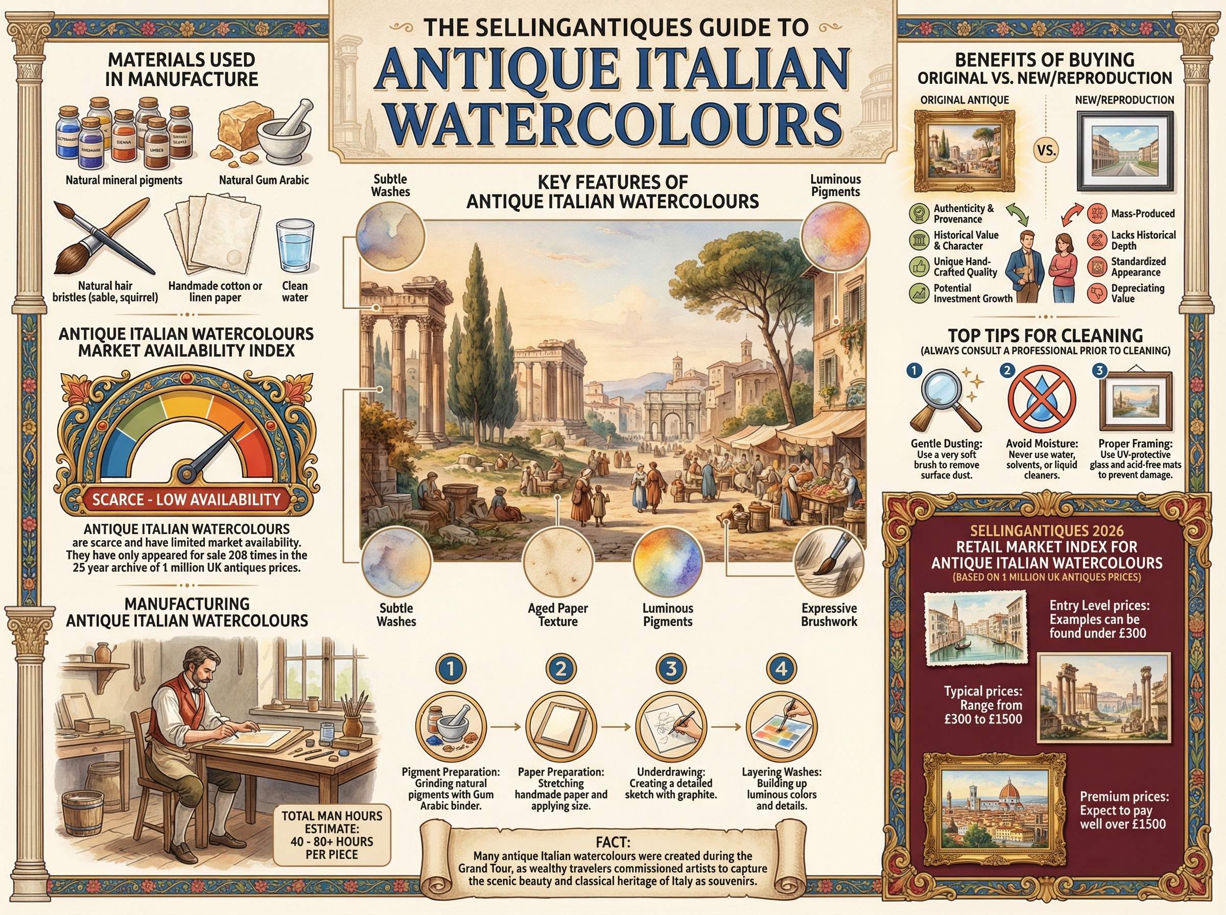 Antique Italian Watercolours Guide Infographic
