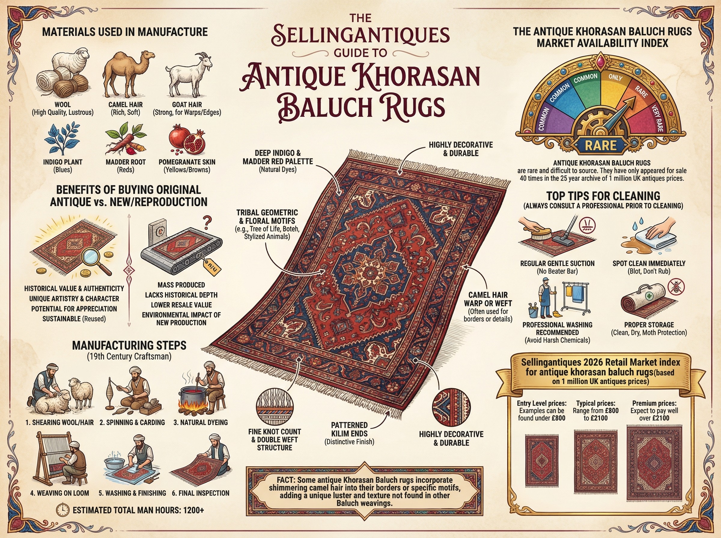 Antique Khorasan Baluch Rugs Guide Infographic
