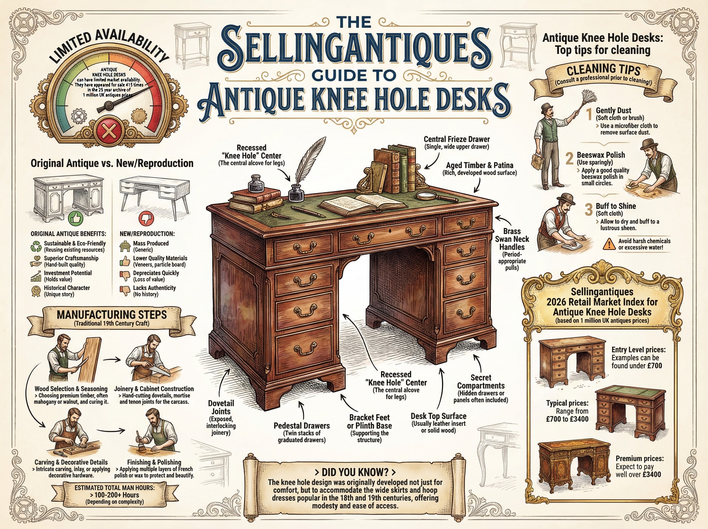 Antique Knee Hole Desks Guide Infographic