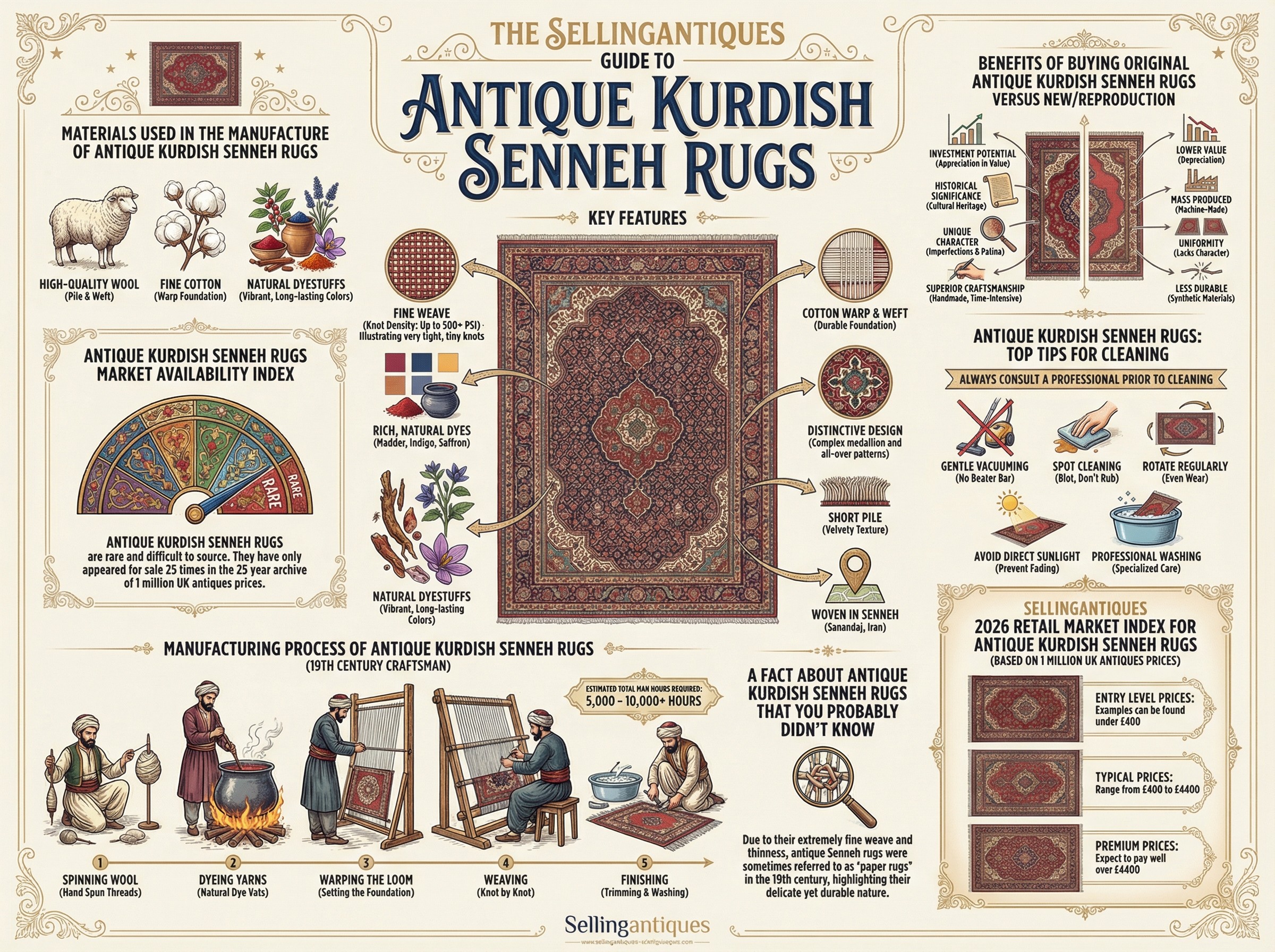 Antique Kurdish Senneh Rugs Guide Infographic