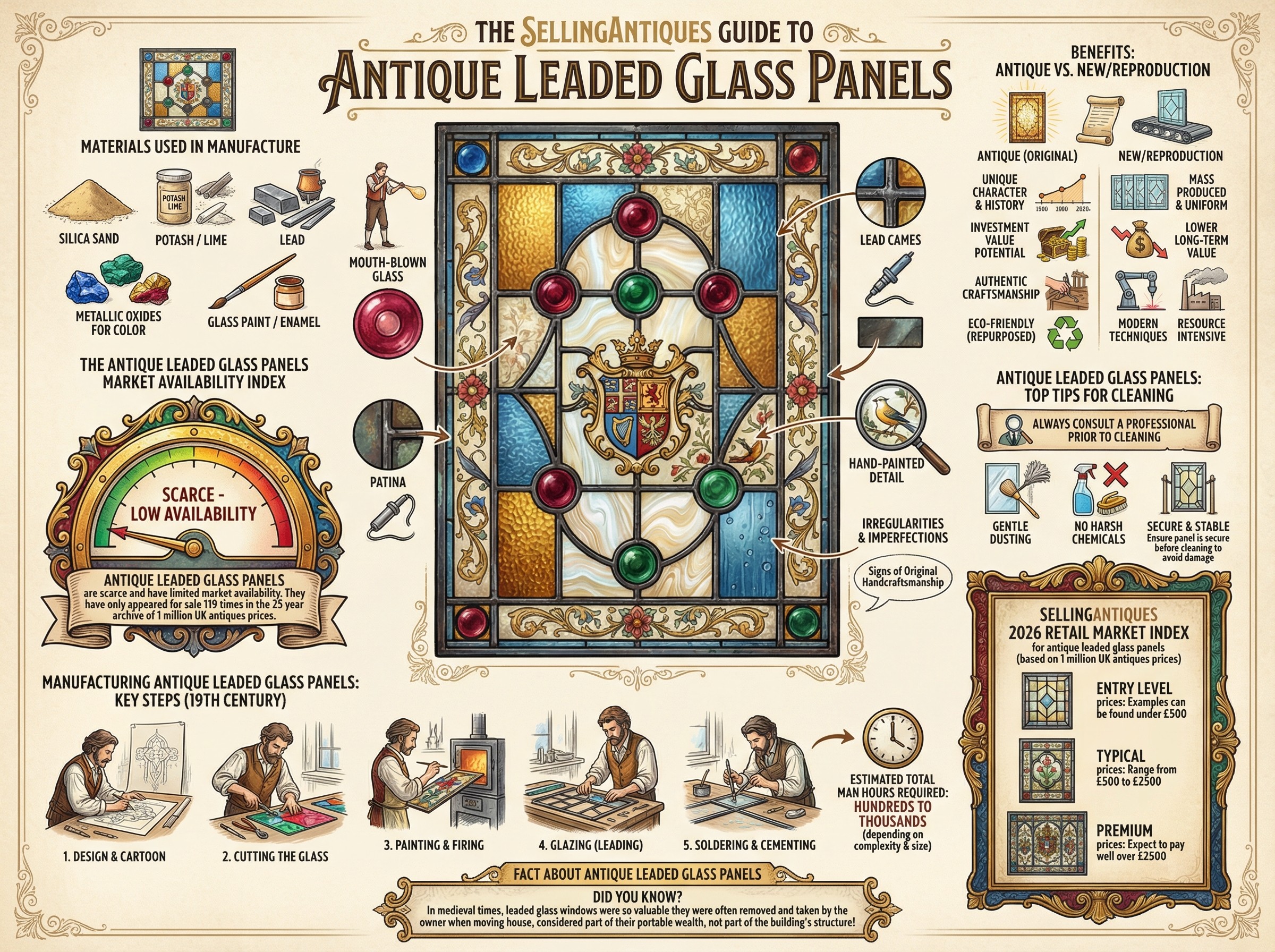 Antique Leaded Glass Panels Guide Infographic