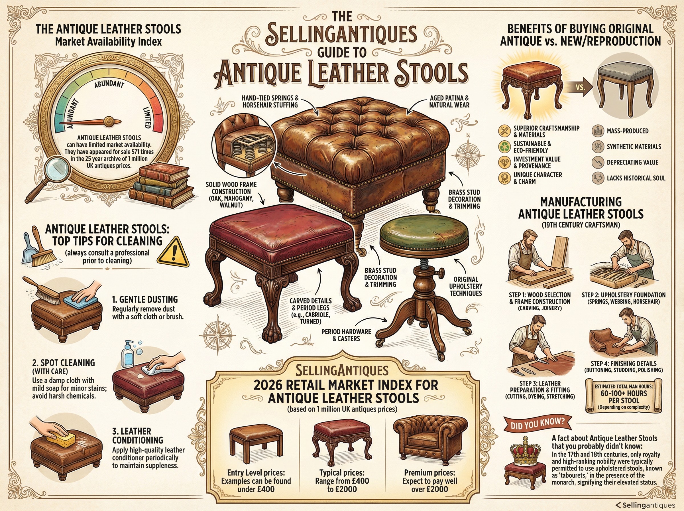 Antique Leather Stools Guide Infographic