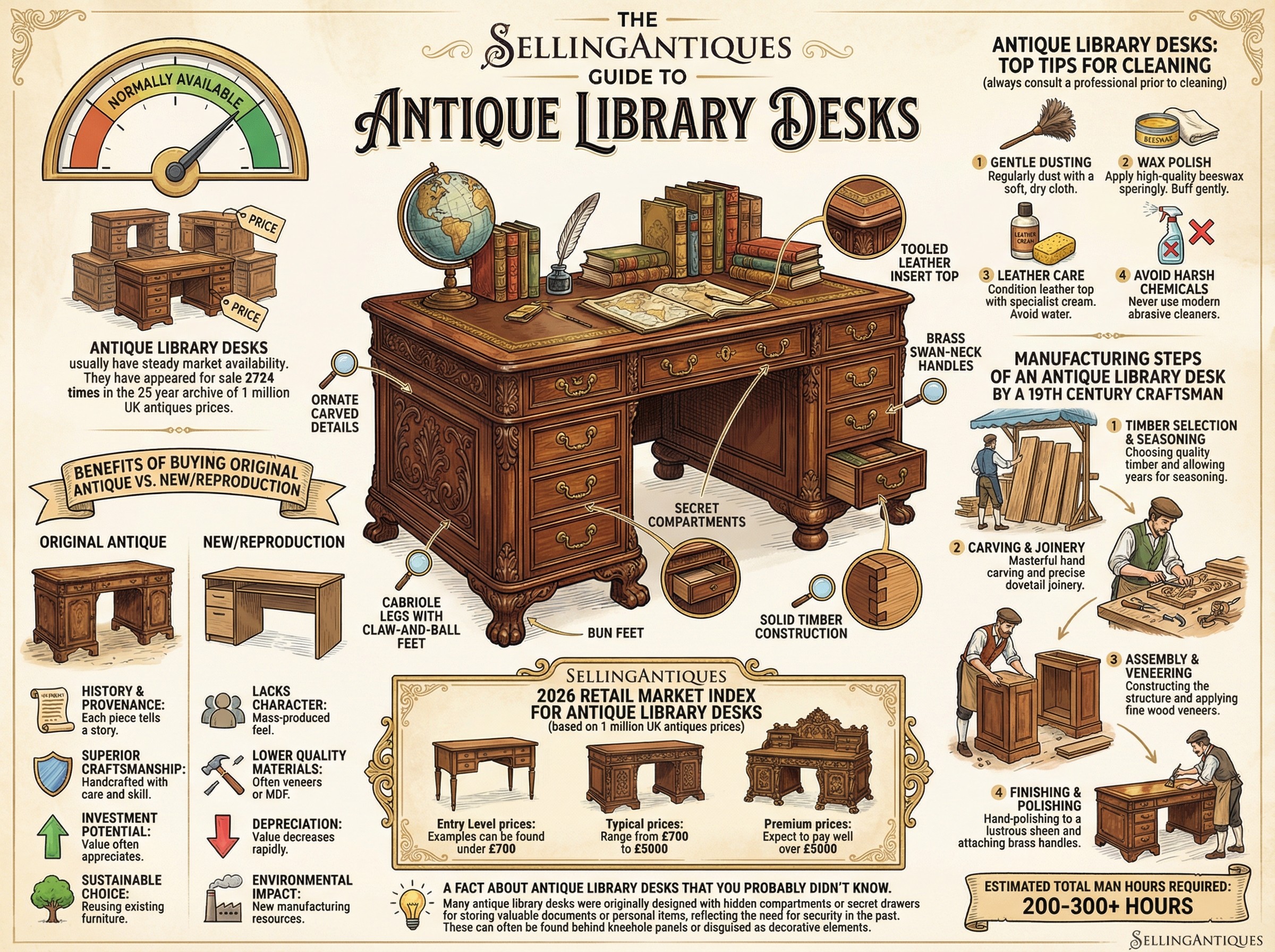 Antique Library Desks Guide Infographic
