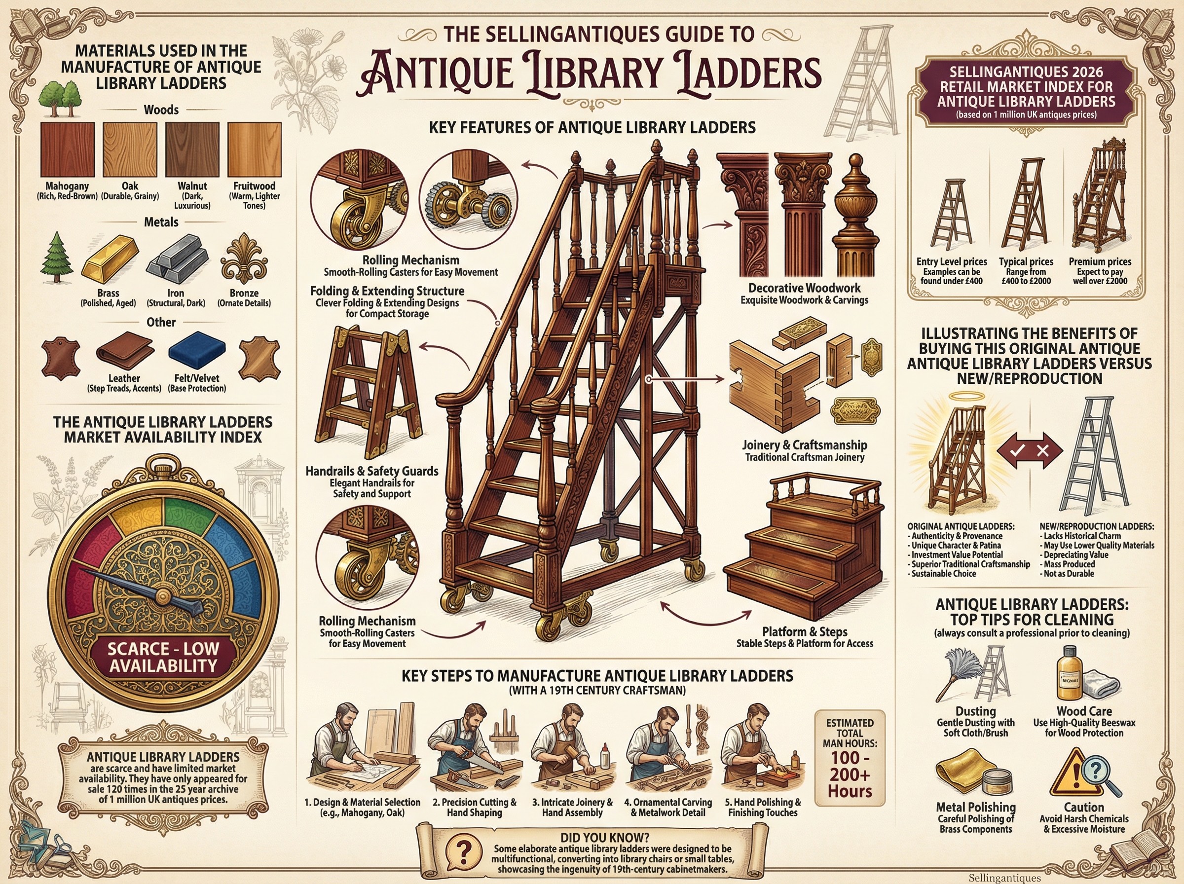 Antique Library Ladders Guide Infographic