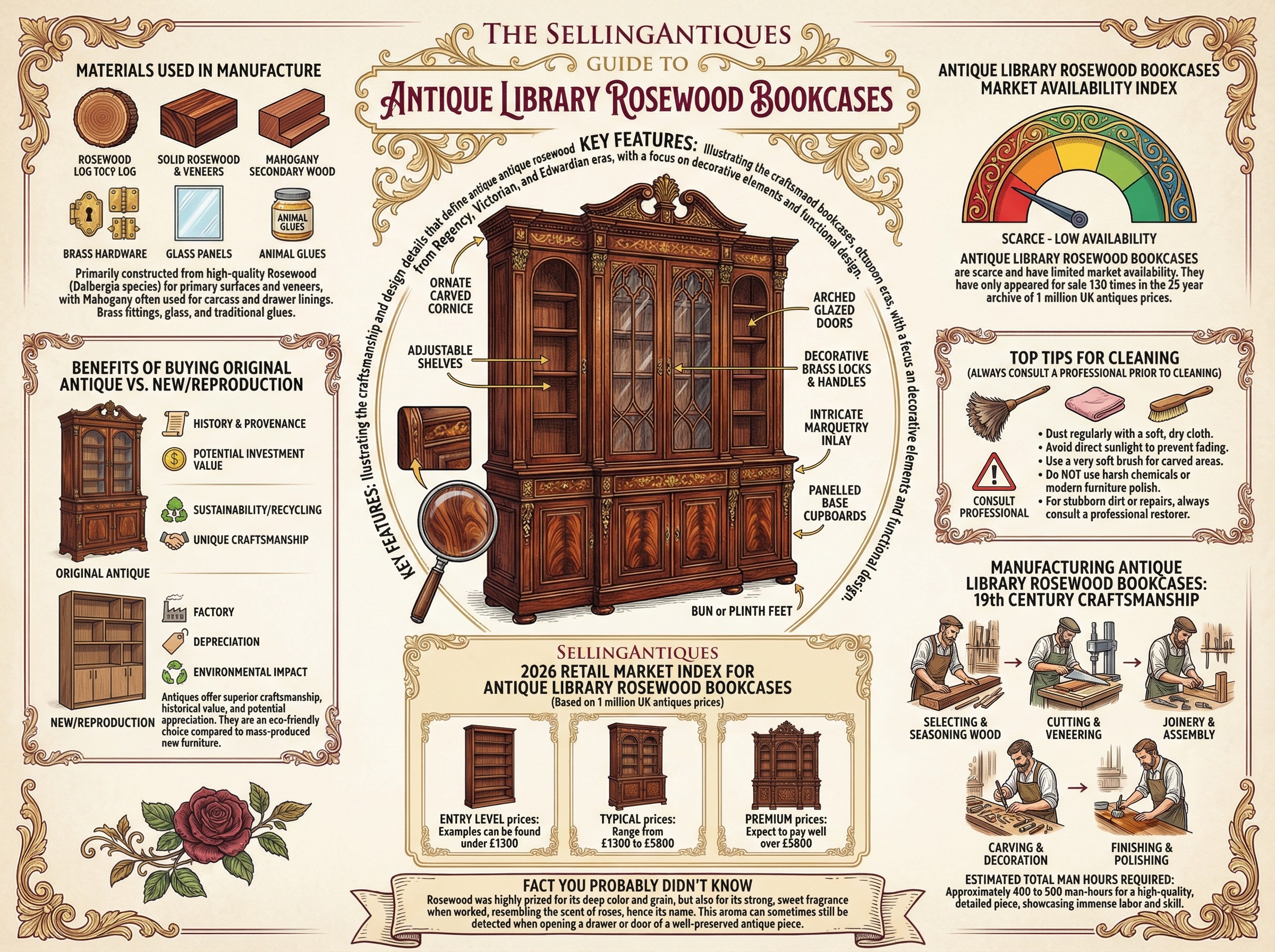 Antique Library Rosewood Bookcases Guide Infographic