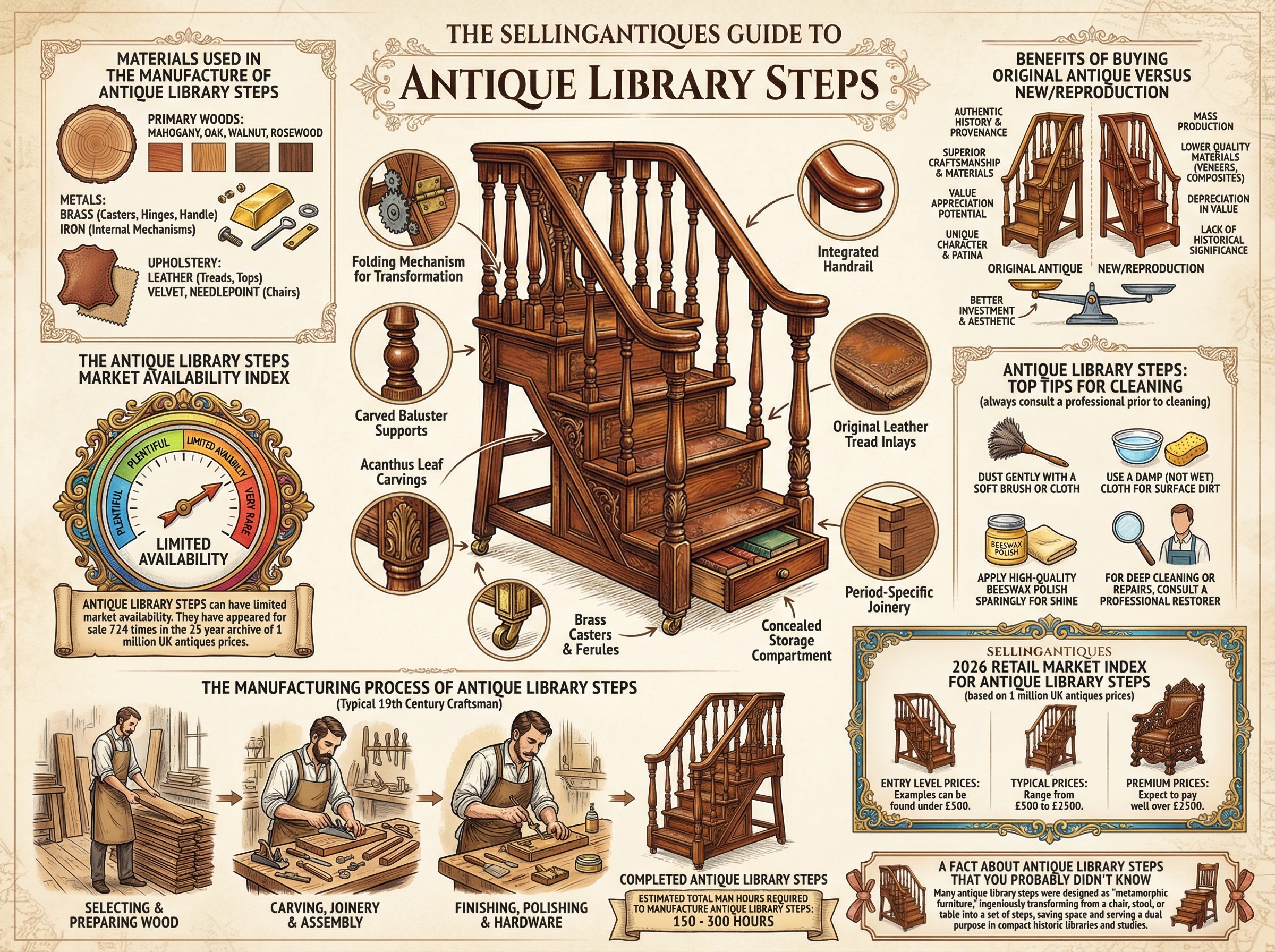 Antique Library Steps Guide Infographic